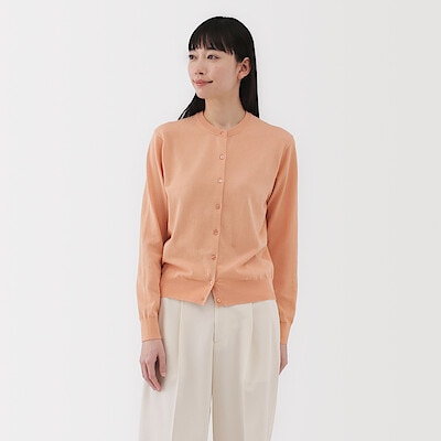 婦人　ＵＶカット強撚コットンクルーネックカーディガン