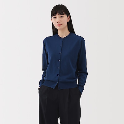 婦人　ＵＶカット強撚コットンクルーネックカーディガン