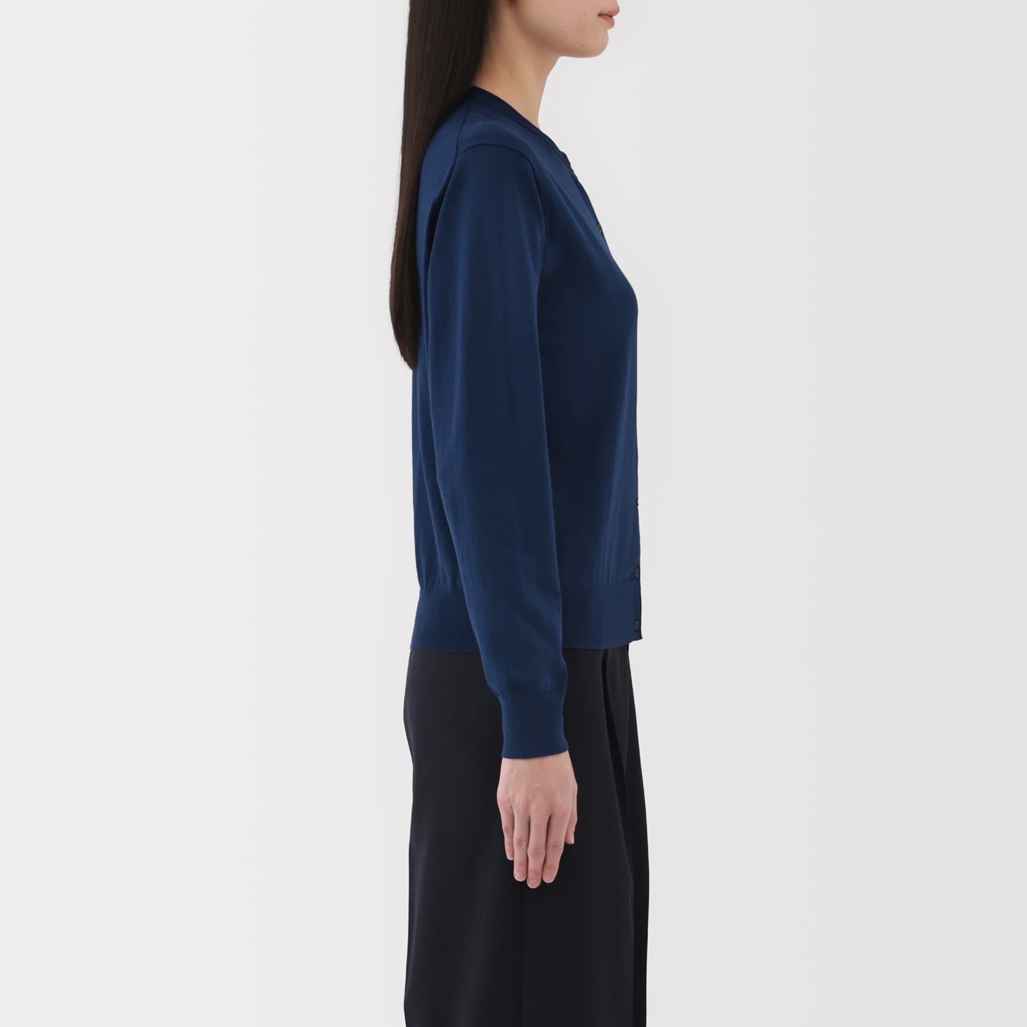 婦人　ＵＶカット強撚コットンクルーネックカーディガン