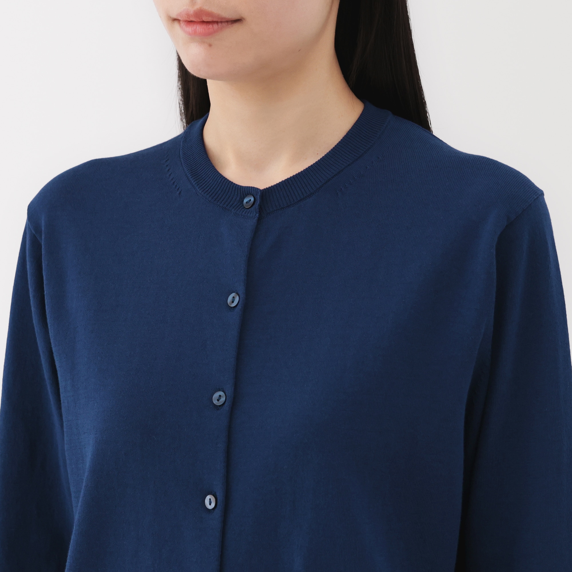 婦人　ＵＶカット強撚コットンクルーネックカーディガン