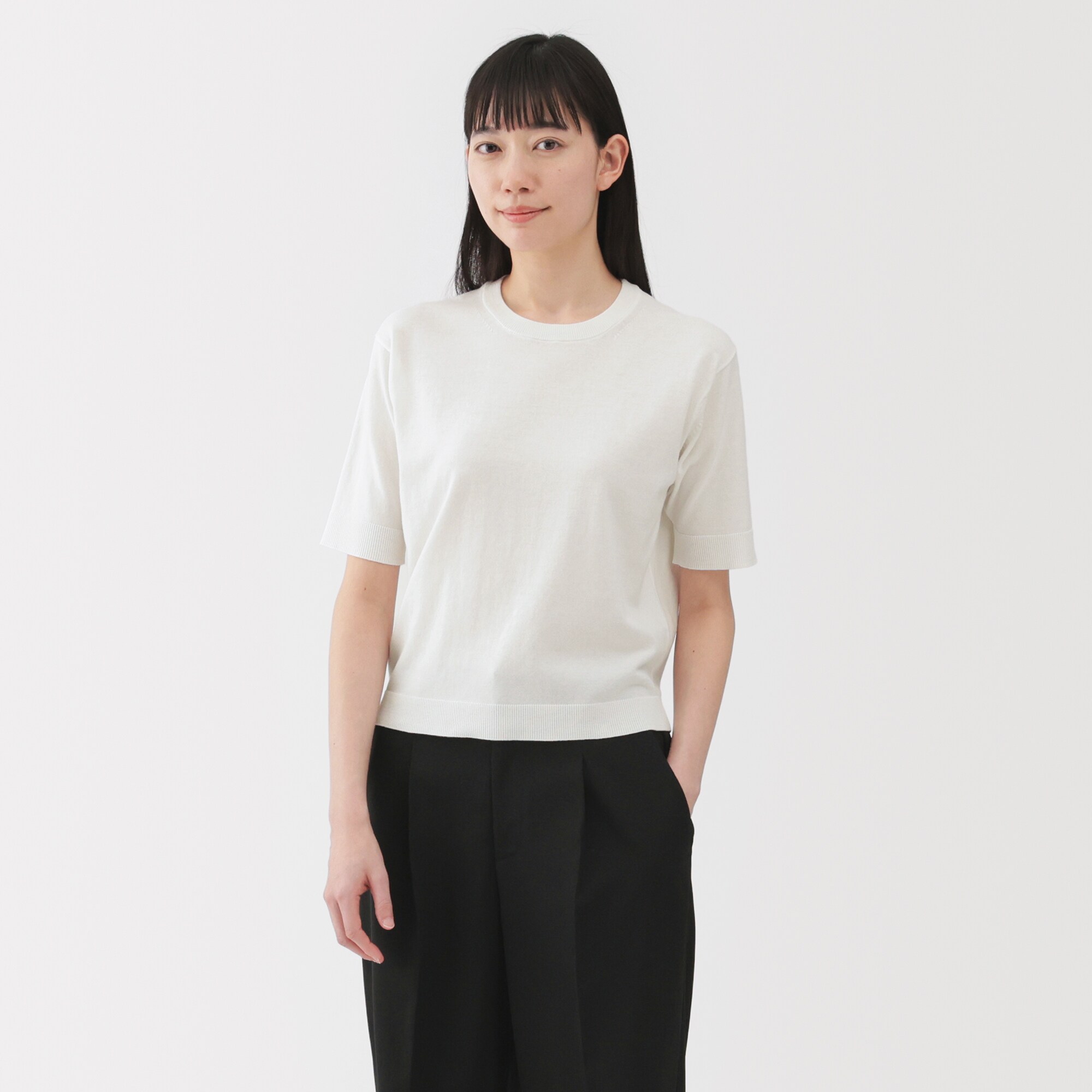 MUJI (無印良品) - かずけん 婦人 UVカット強撚コットン五分袖セーター | 無印良品