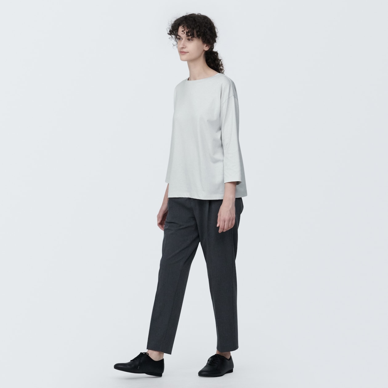 婦人　天竺編みボートネック七分袖Ｔシャツ