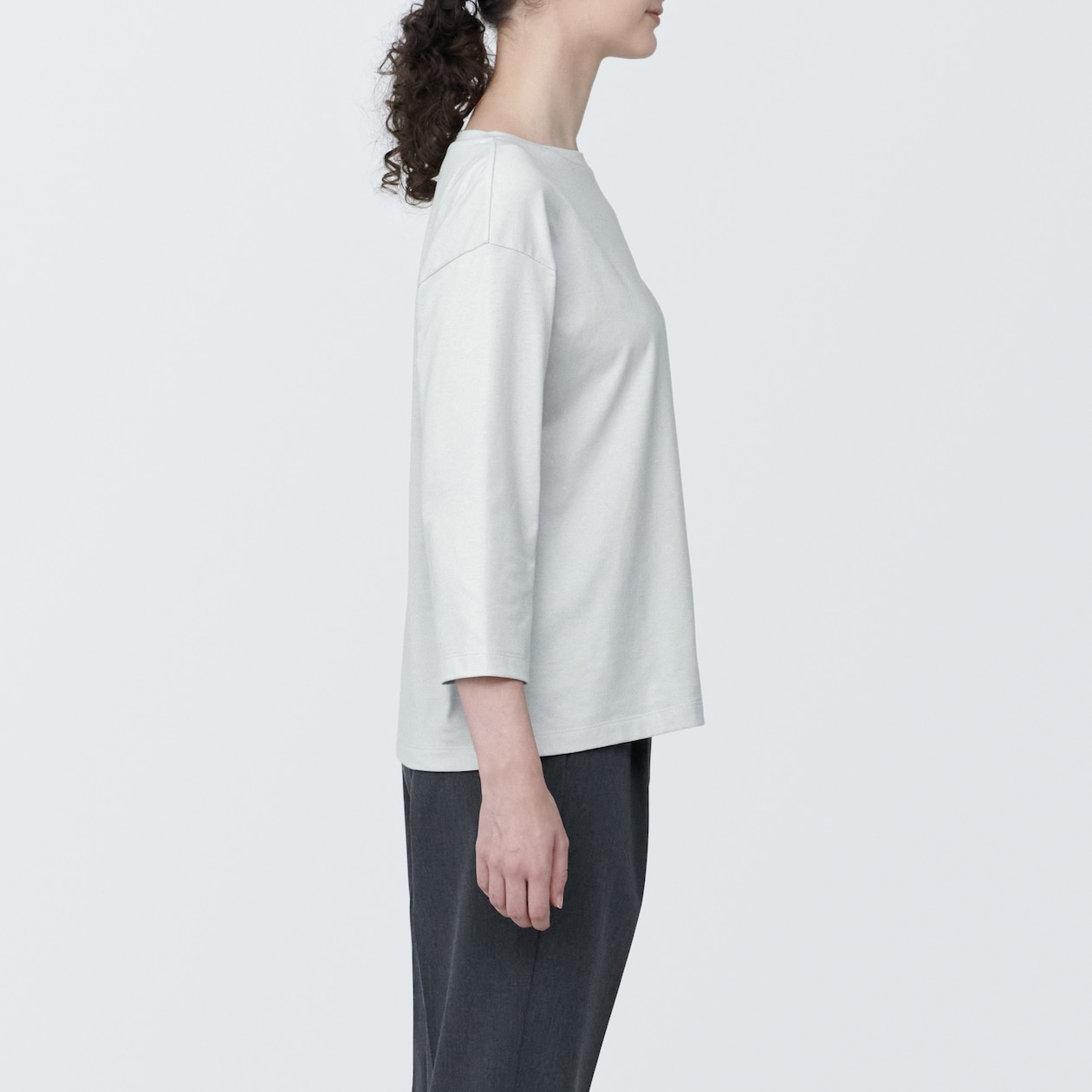 婦人　天竺編みボートネック七分袖Ｔシャツ