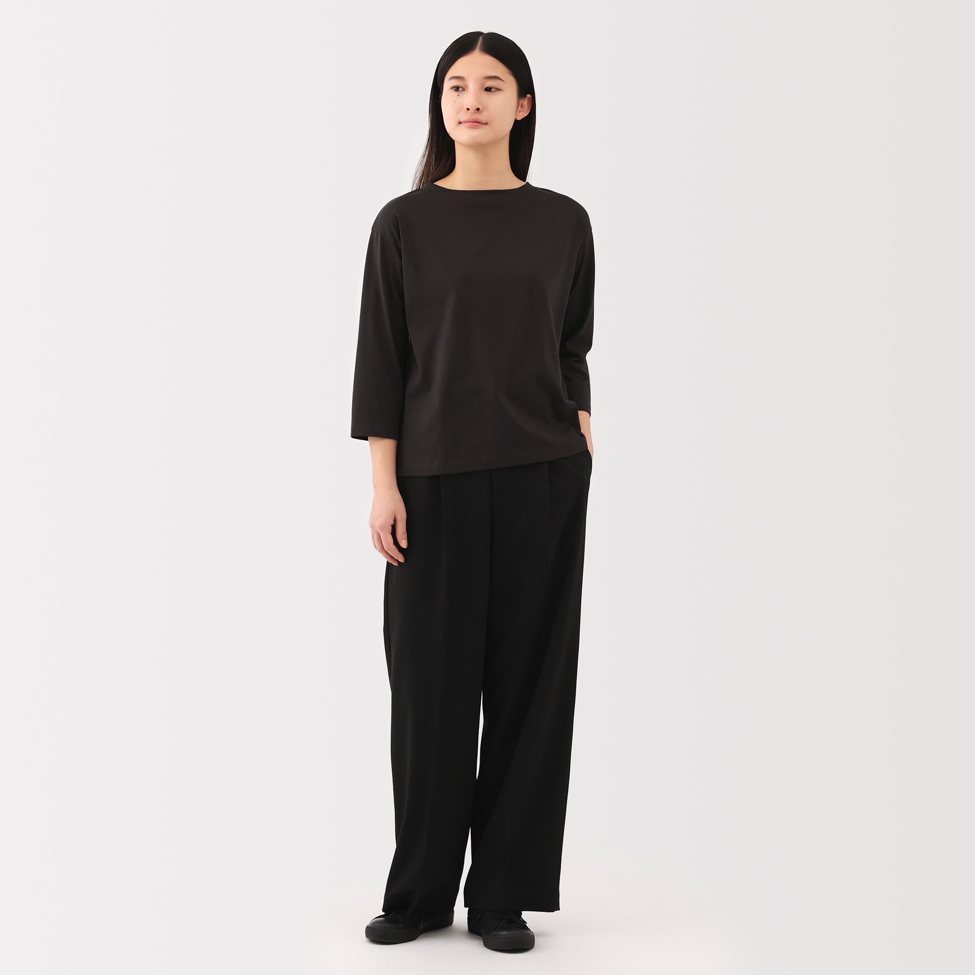 婦人　天竺編みボートネック七分袖Ｔシャツ