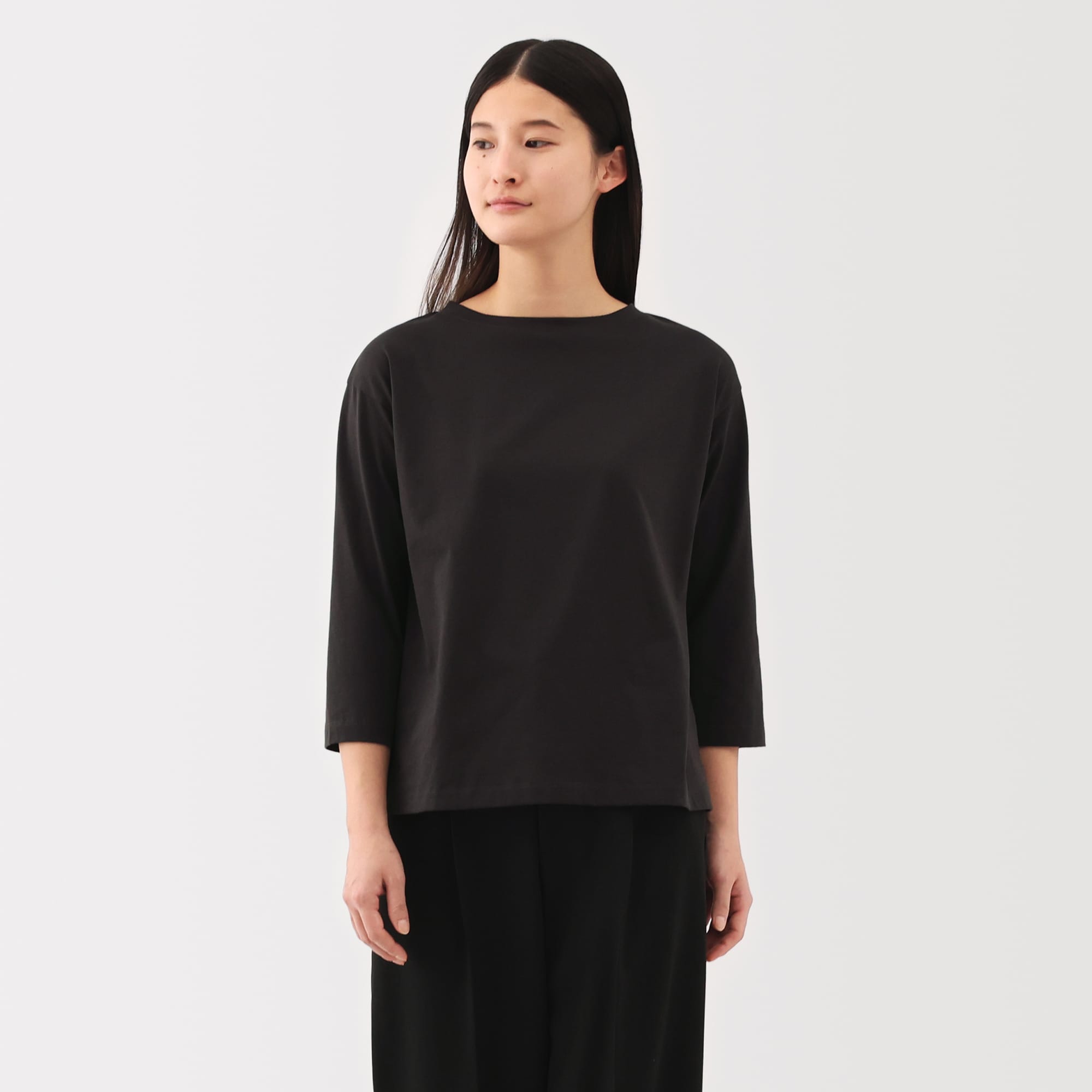 婦人　天竺編みボートネック七分袖Ｔシャツ