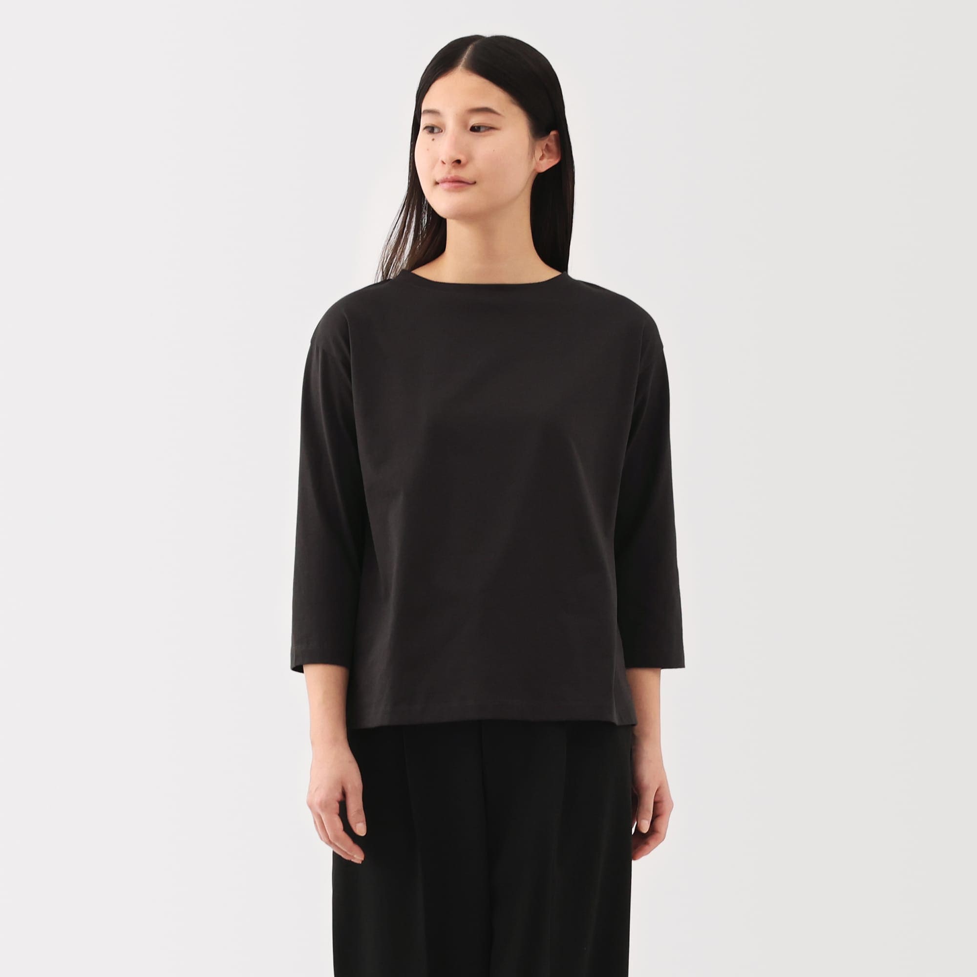 婦人　天竺編みボートネック七分袖Ｔシャツ