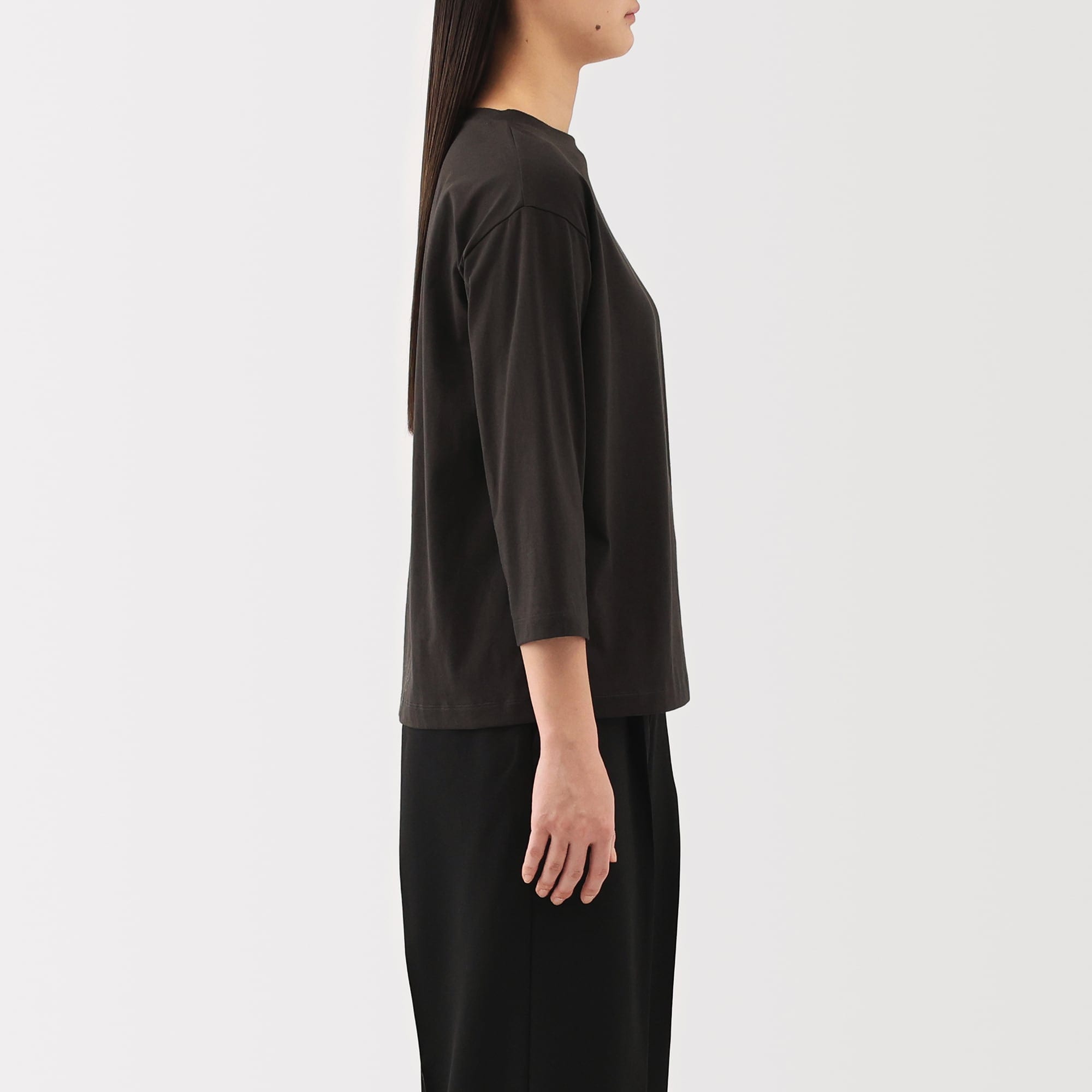 婦人　天竺編みボートネック七分袖Ｔシャツ