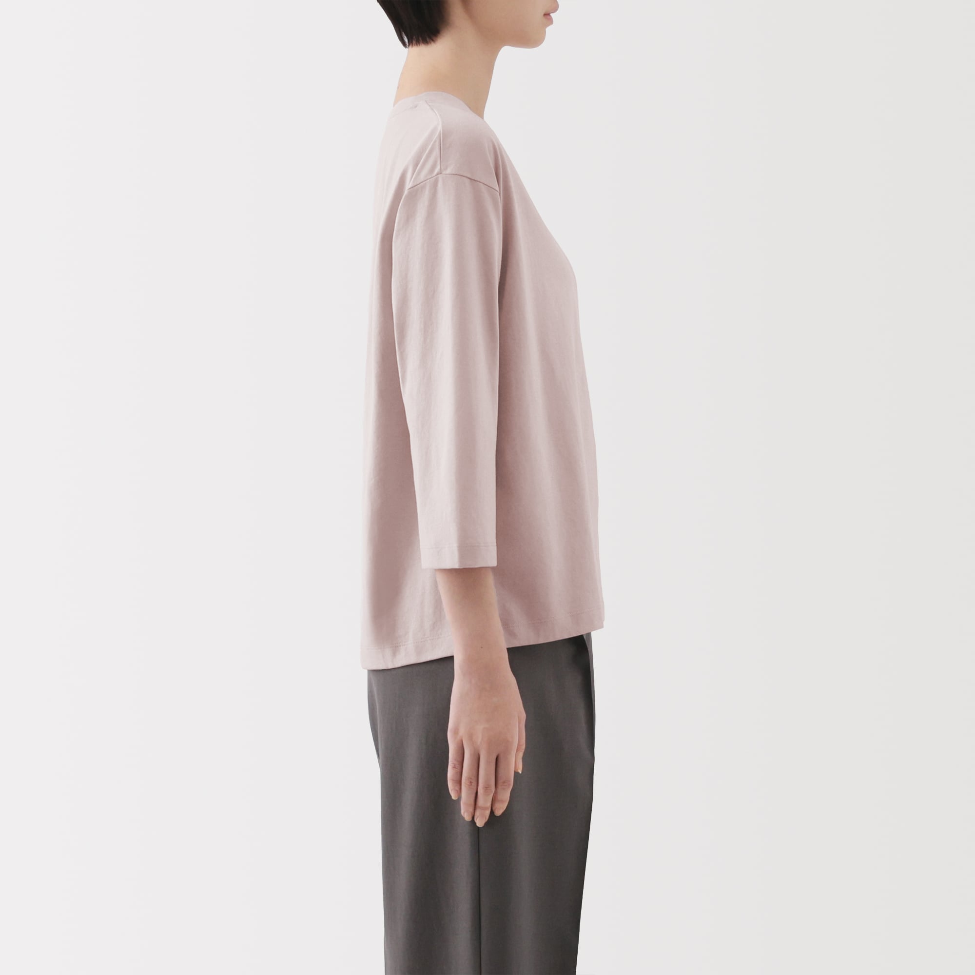 婦人　天竺編みボートネック七分袖Ｔシャツ