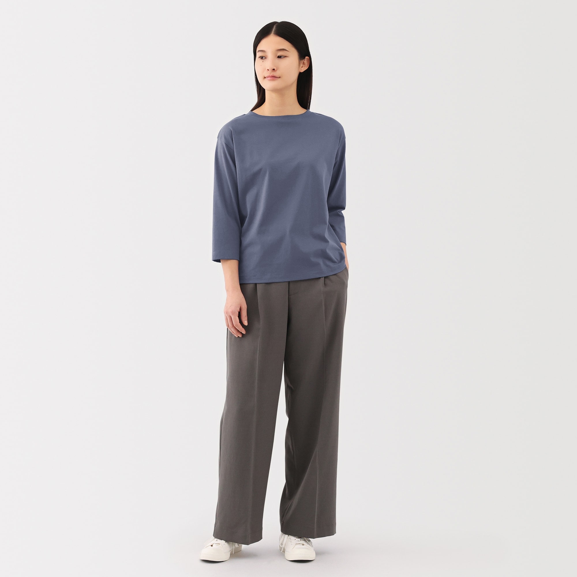 婦人　天竺編みボートネック七分袖Ｔシャツ