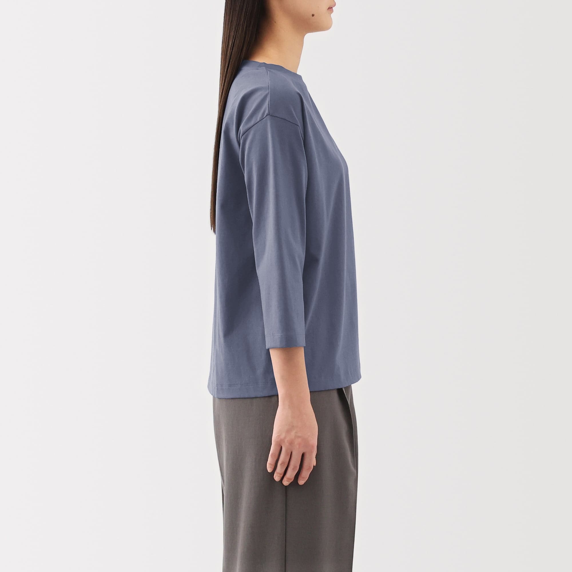 婦人　天竺編みボートネック七分袖Ｔシャツ