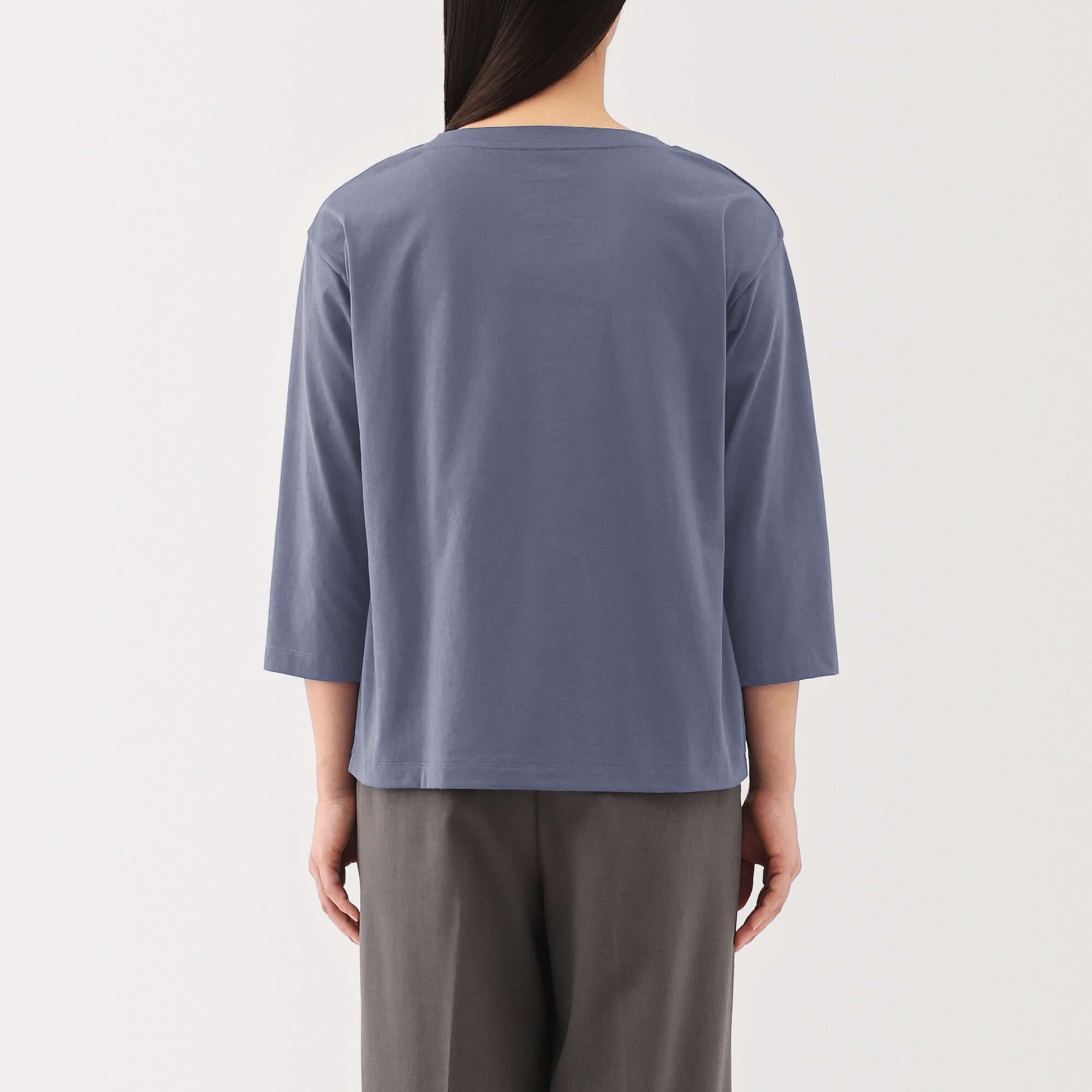 婦人　天竺編みボートネック七分袖Ｔシャツ