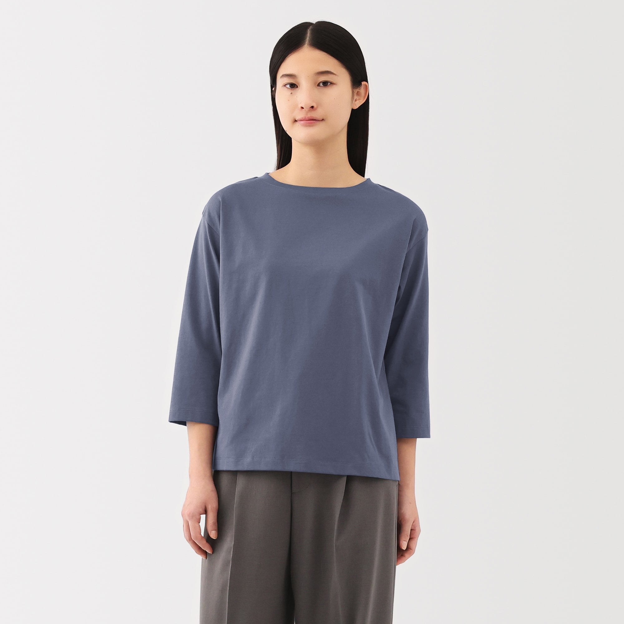 婦人　天竺編みボートネック七分袖Ｔシャツ