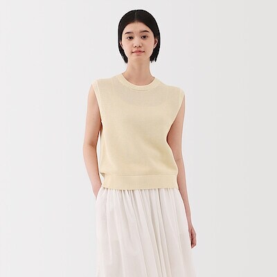 婦人　強撚コットンメッシュフレンチスリーブセーター