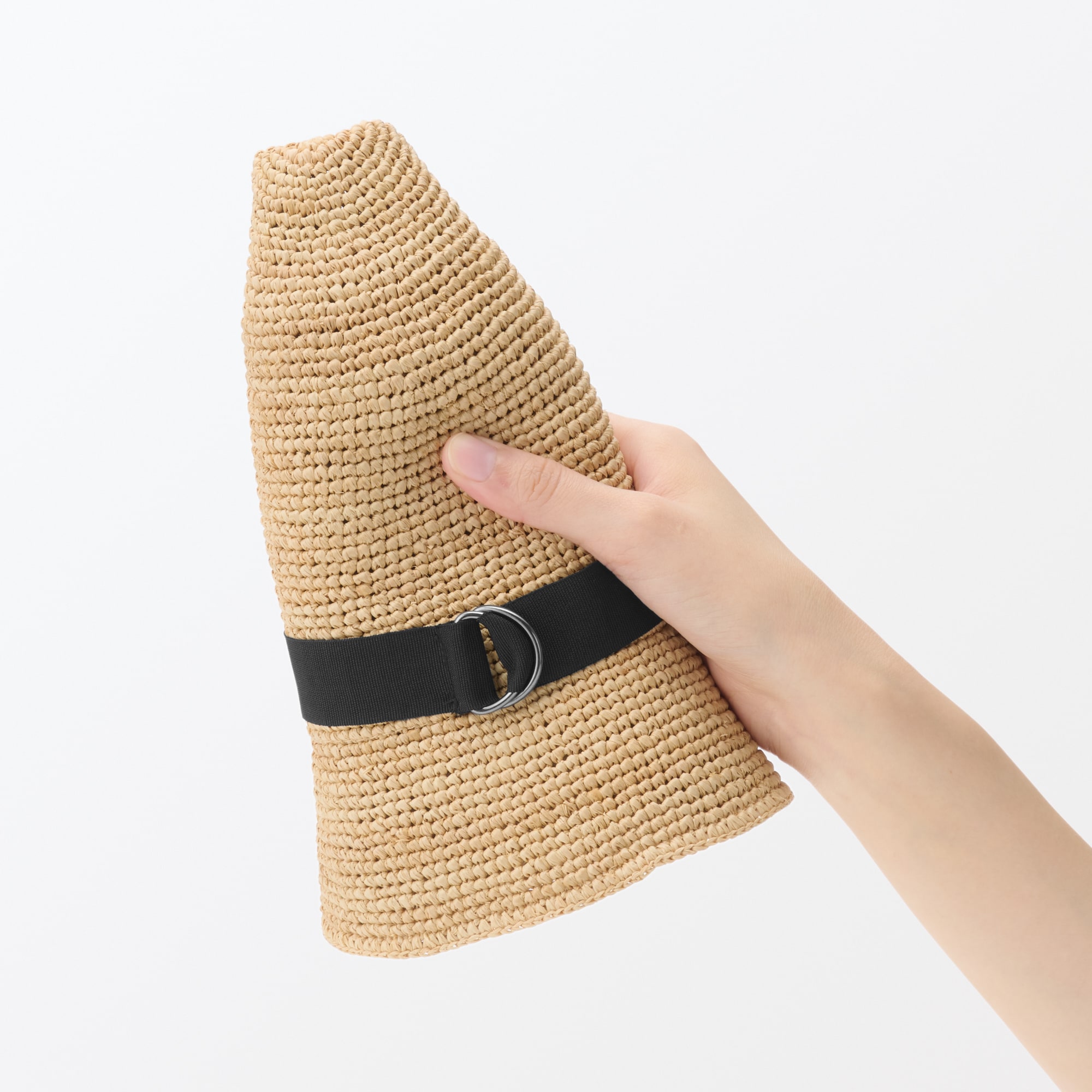 ラフィア　たためる　中折れ帽子