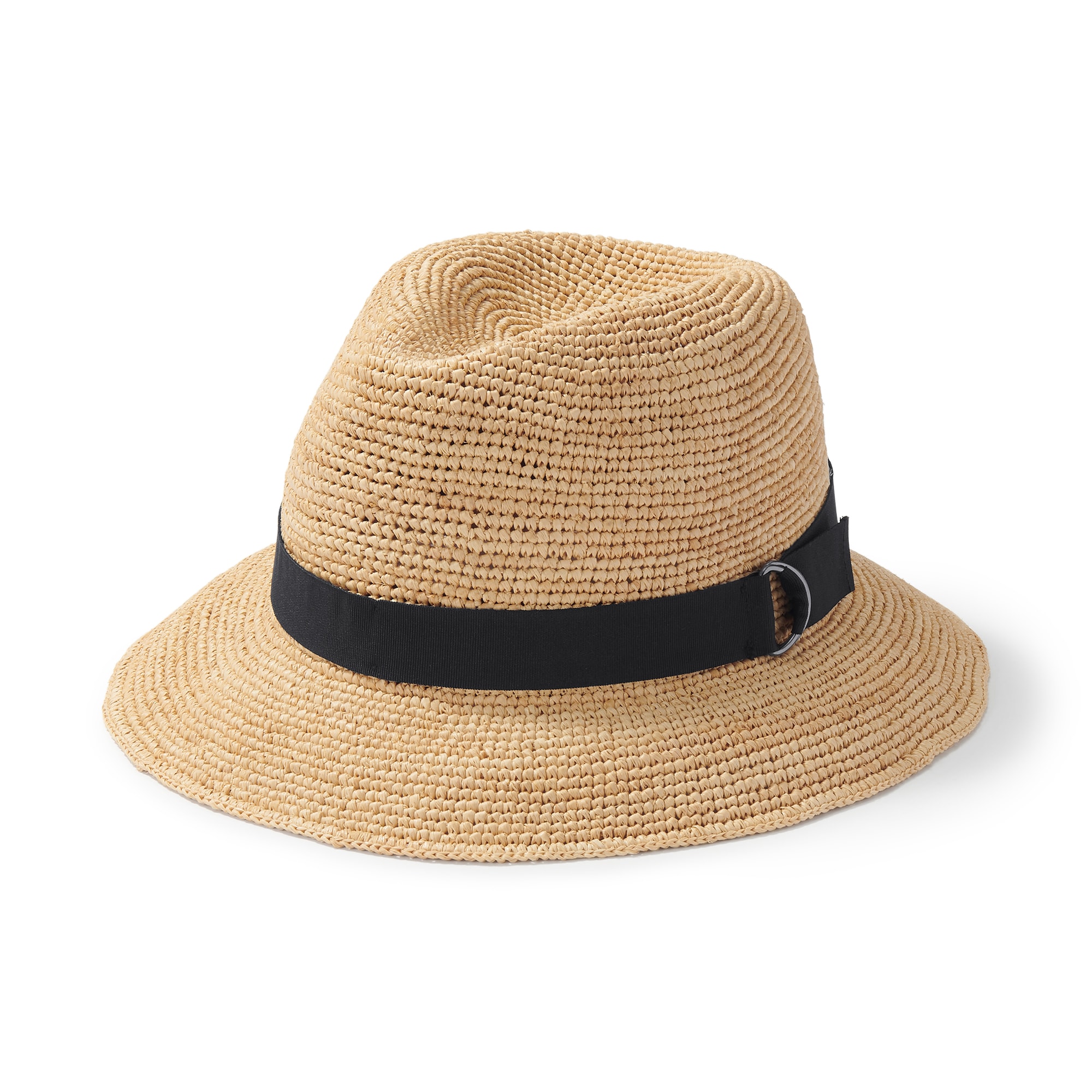 ラフィア　たためる　中折れ帽子