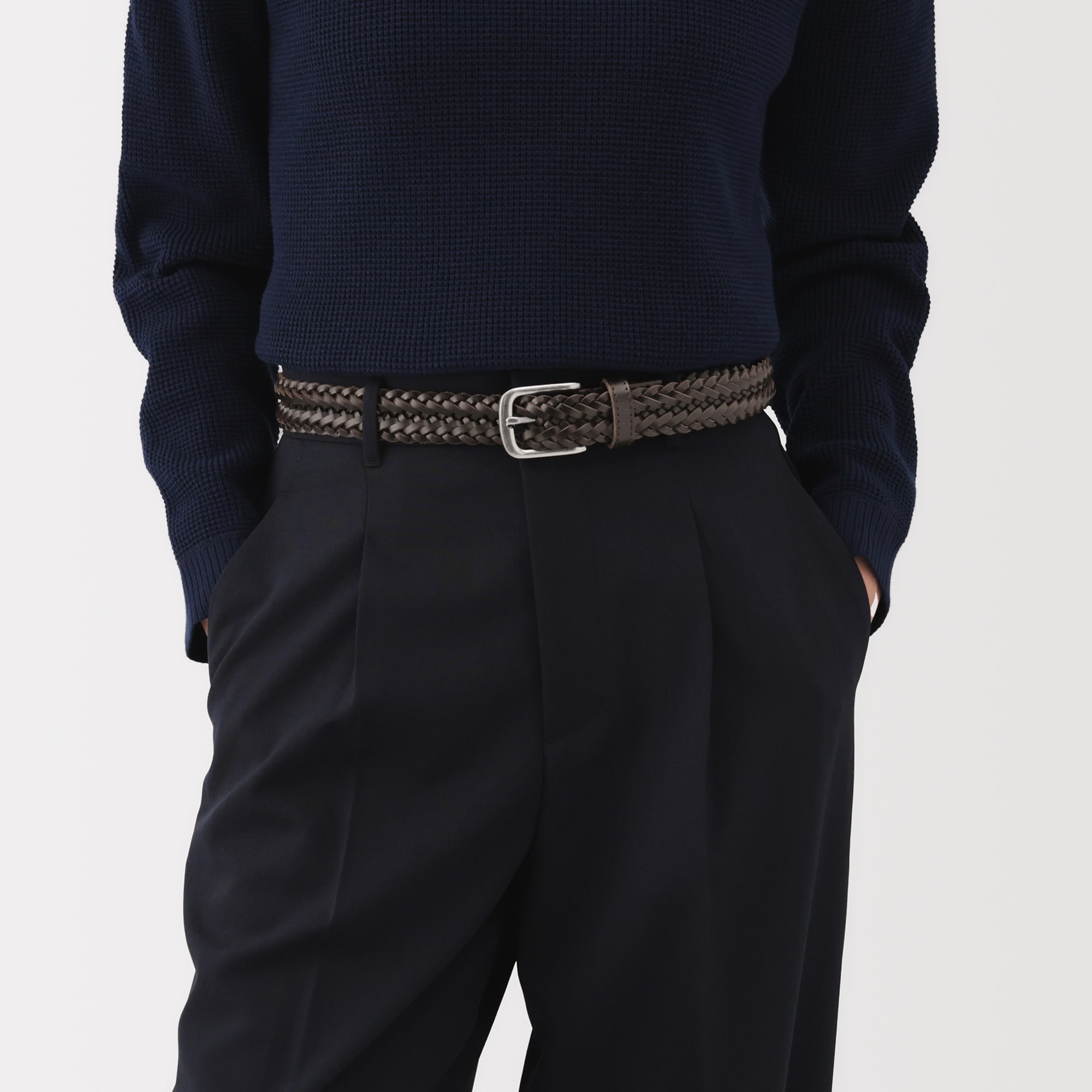 ベジタブルタンニンレザー　手編みベルト　中幅