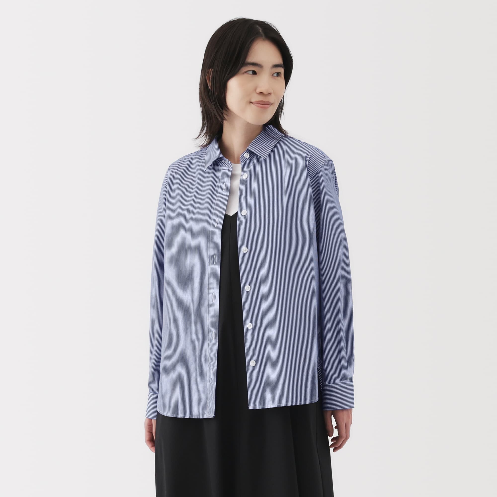 婦人　洗いざらし　ブロードレギュラーカラー長袖シャツ