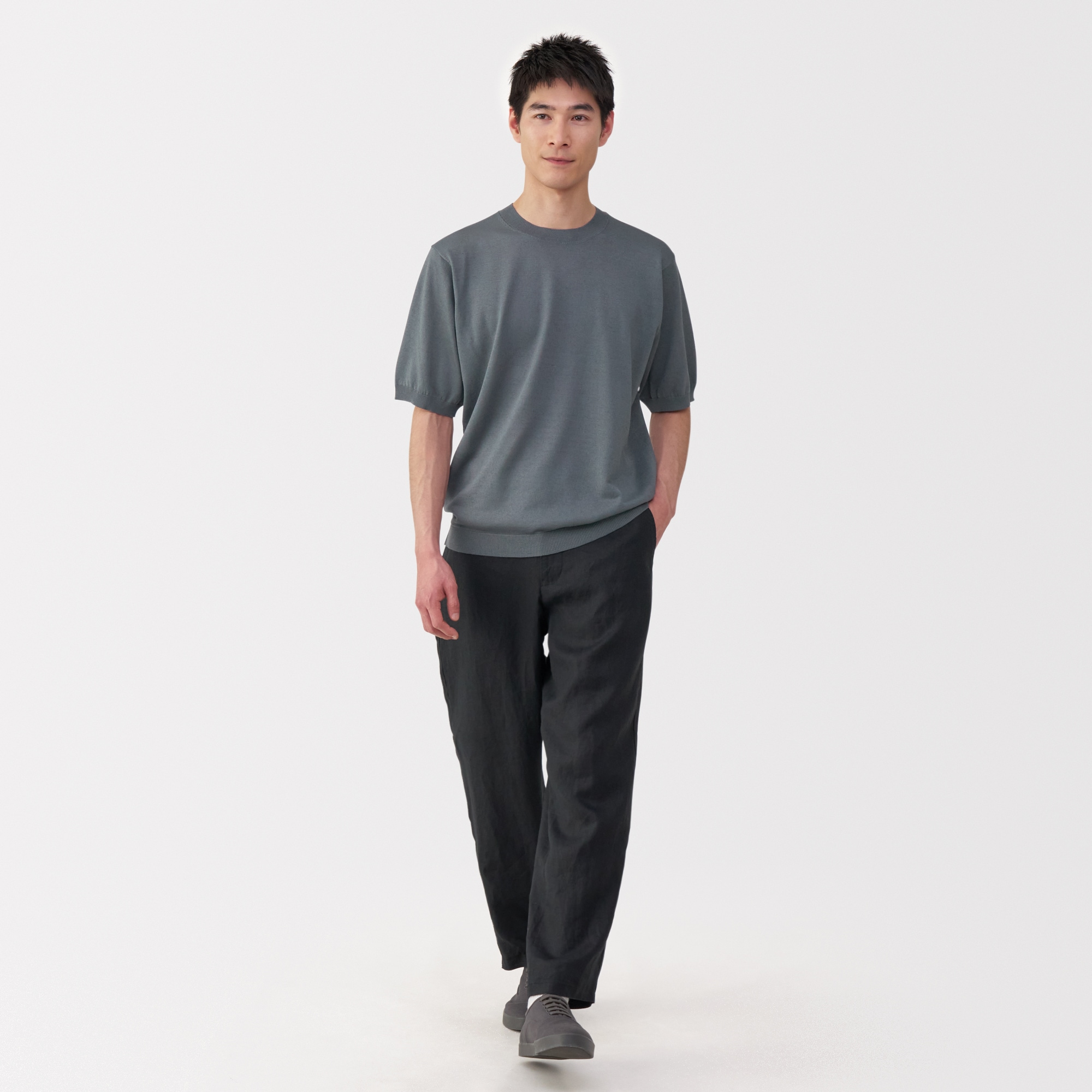 紳士　ＵＶカットヘンプ混クルーネック半袖セーター