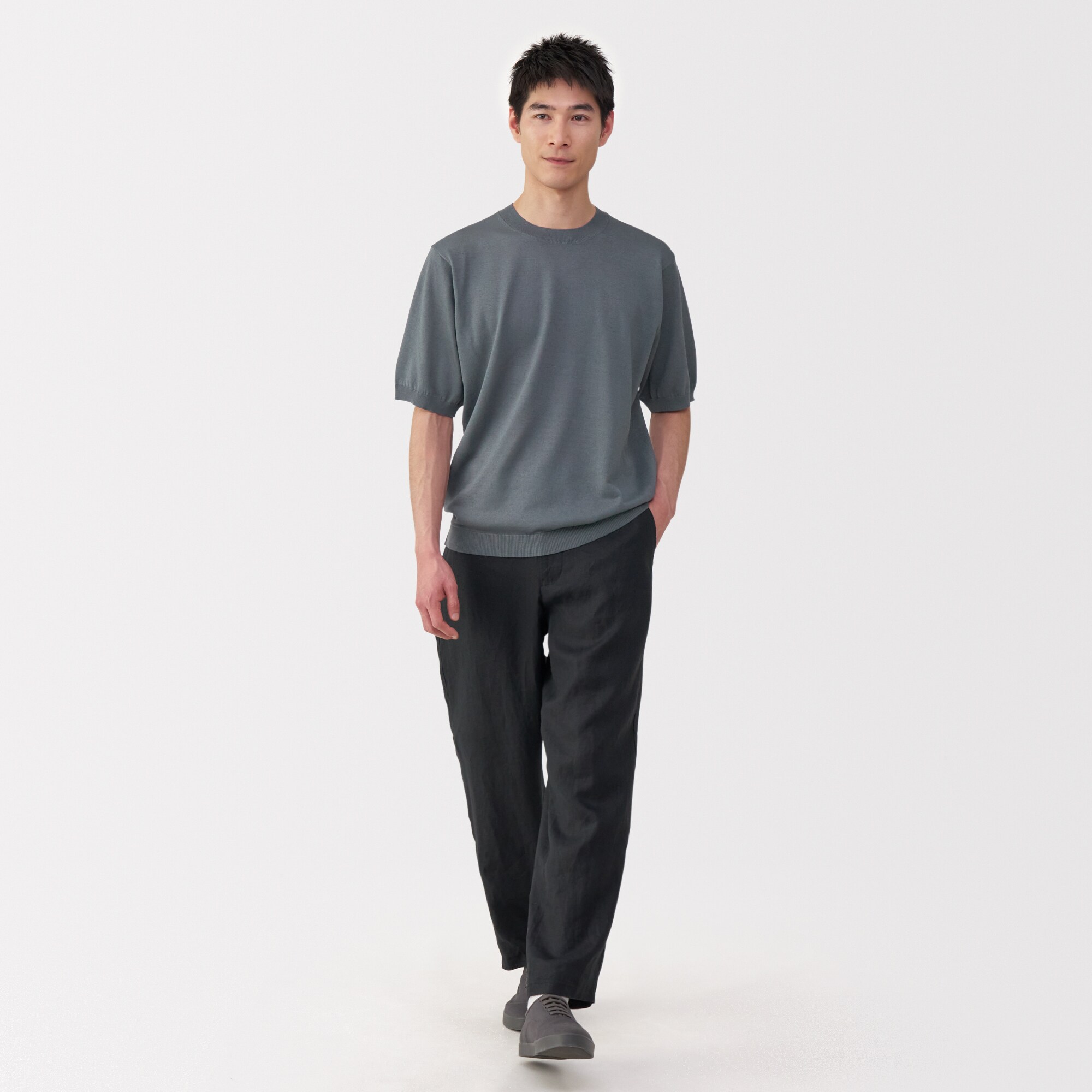 紳士　ＵＶカットヘンプ混クルーネック半袖セーター