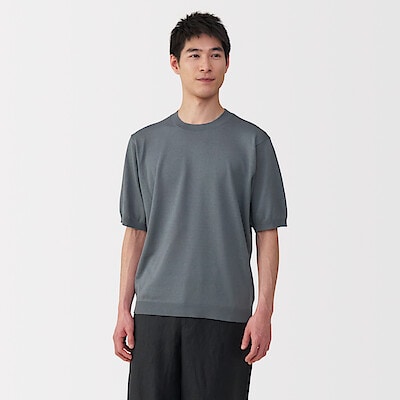 紳士　ＵＶカットヘンプ混クルーネック半袖セーター