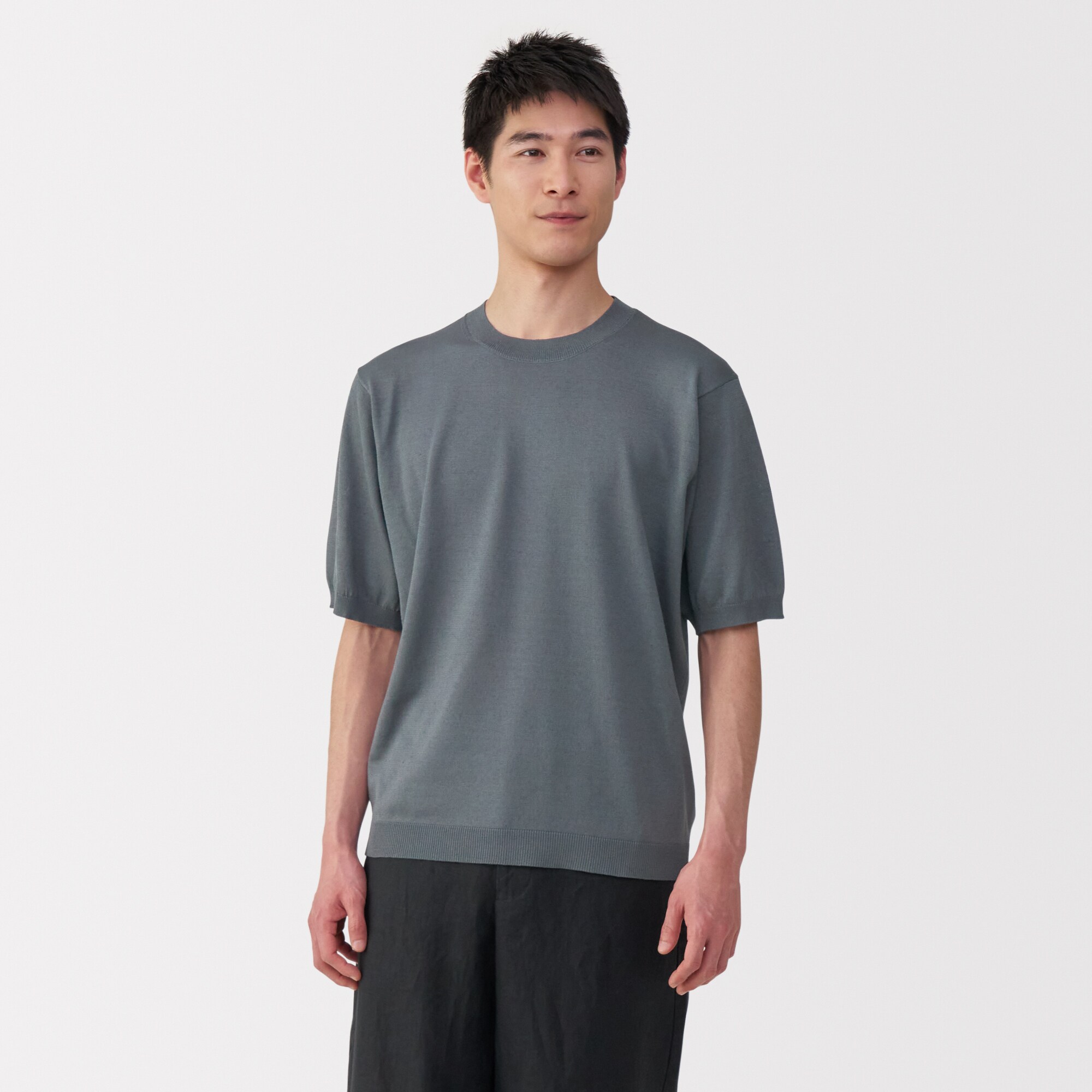 紳士　ＵＶカットヘンプ混クルーネック半袖セーター