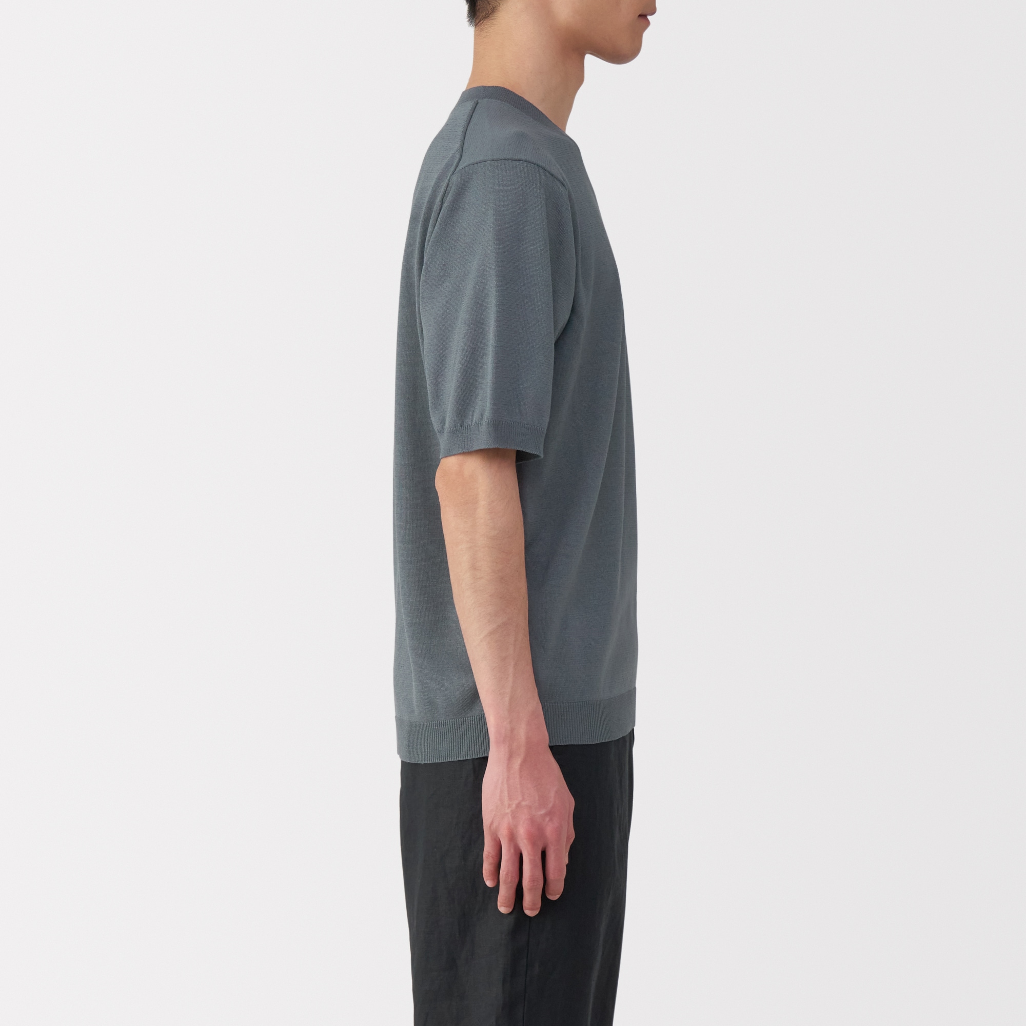 紳士　ＵＶカットヘンプ混クルーネック半袖セーター