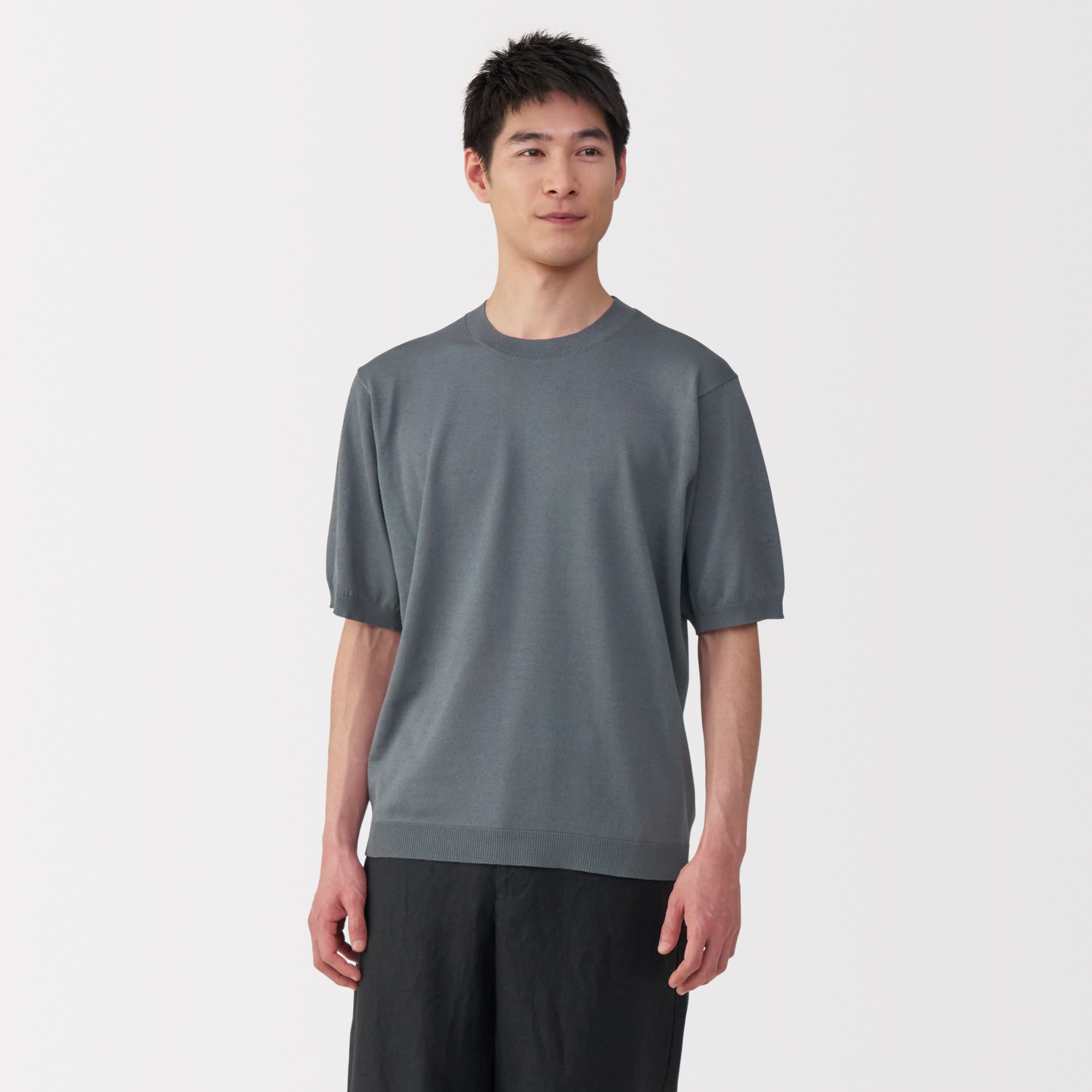 紳士　ＵＶカットヘンプ混クルーネック半袖セーター