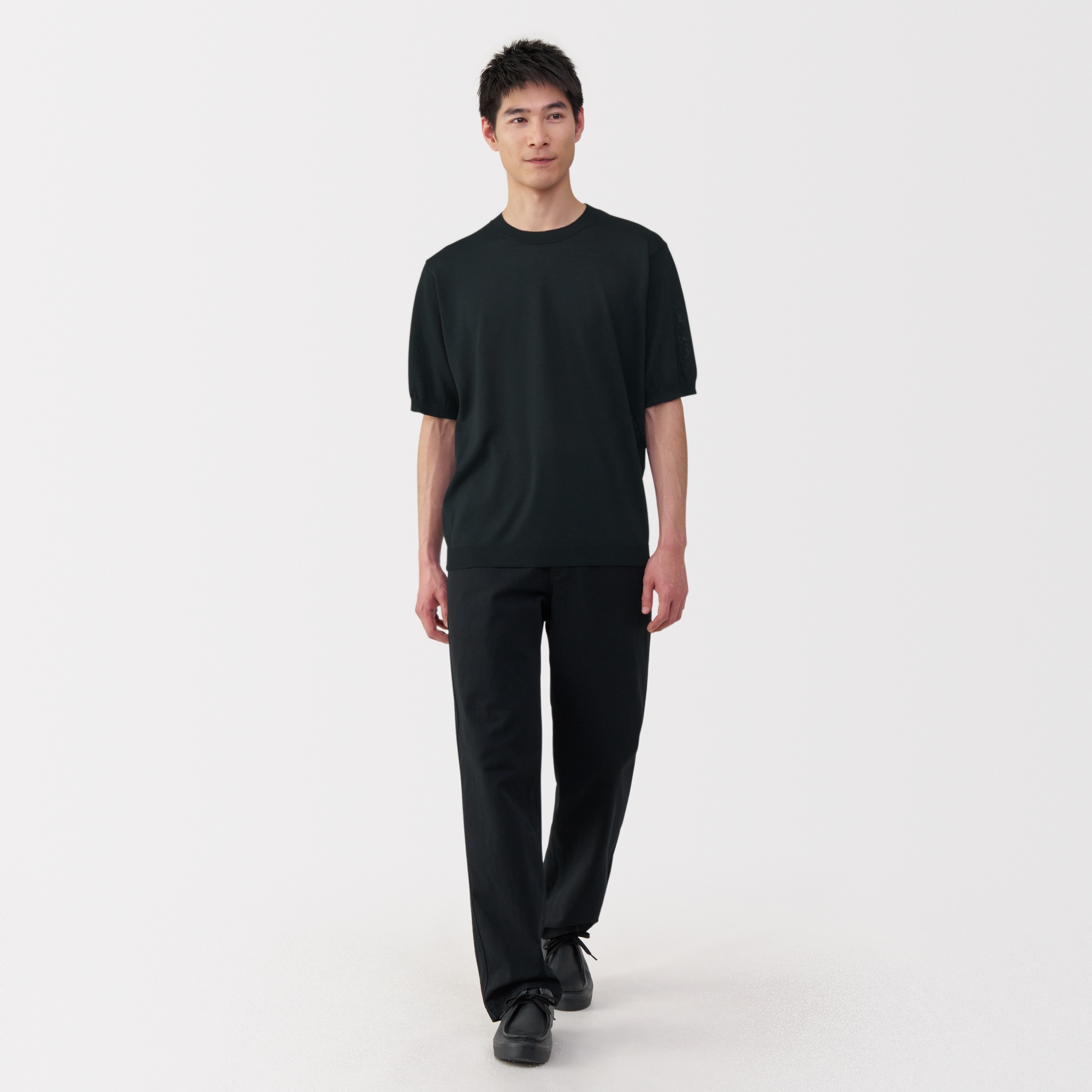 紳士　ＵＶカットヘンプ混クルーネック半袖セーター