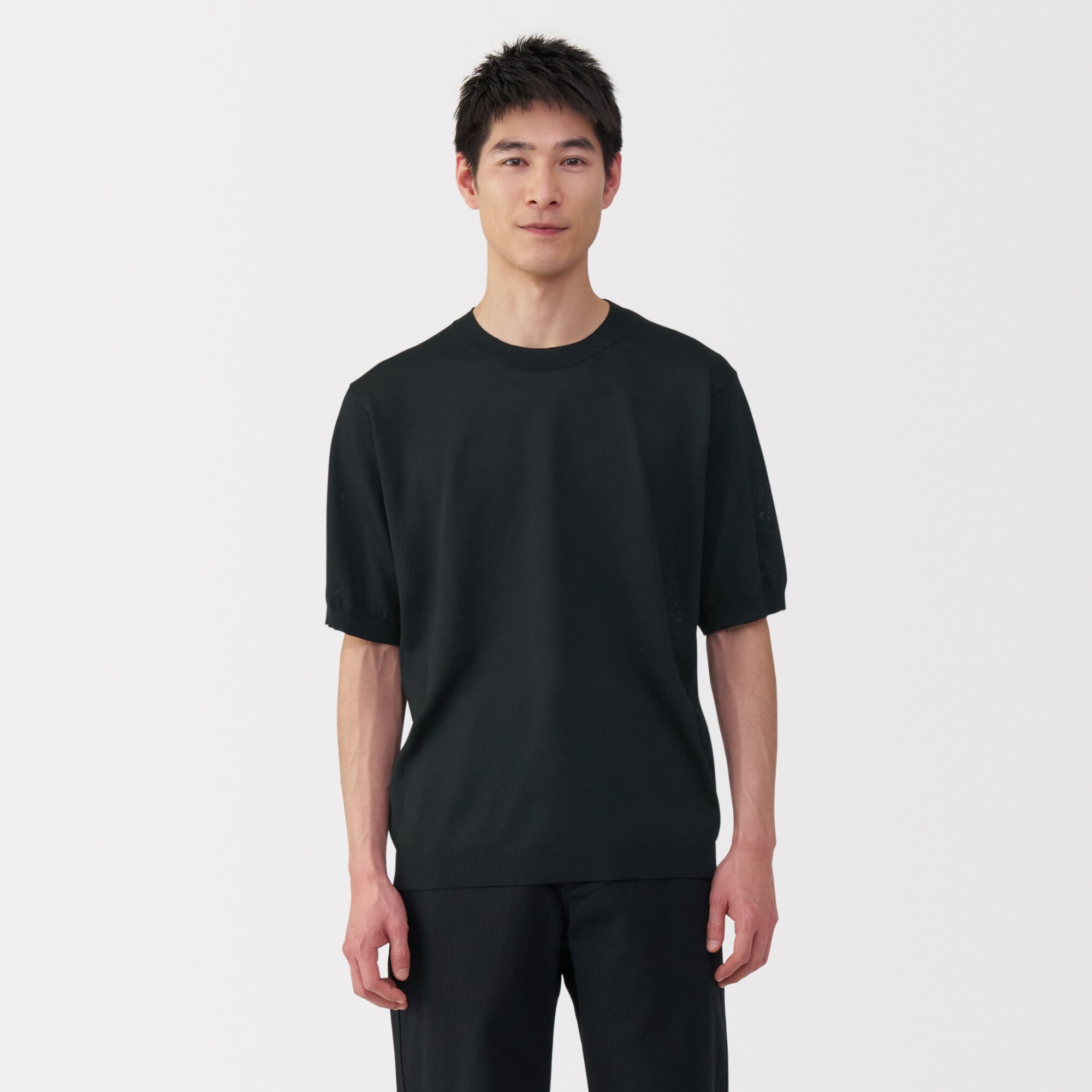 紳士　ＵＶカットヘンプ混クルーネック半袖セーター