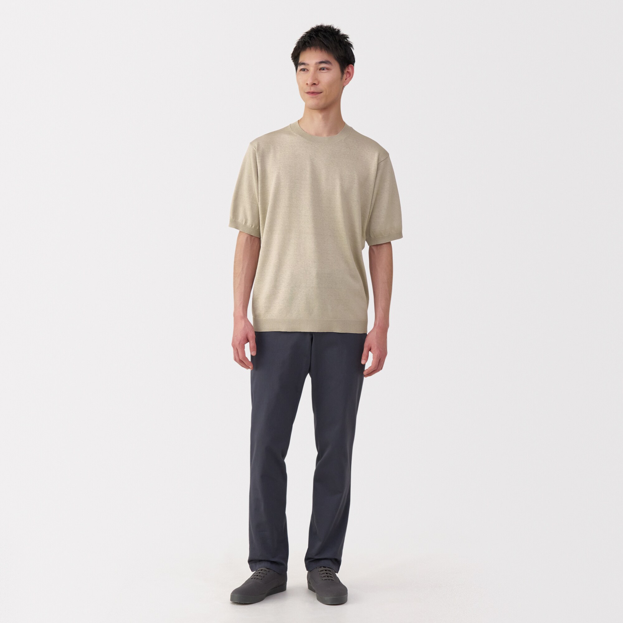 紳士 UVカットヘンプ混クルーネック半袖セーター | 無印良品