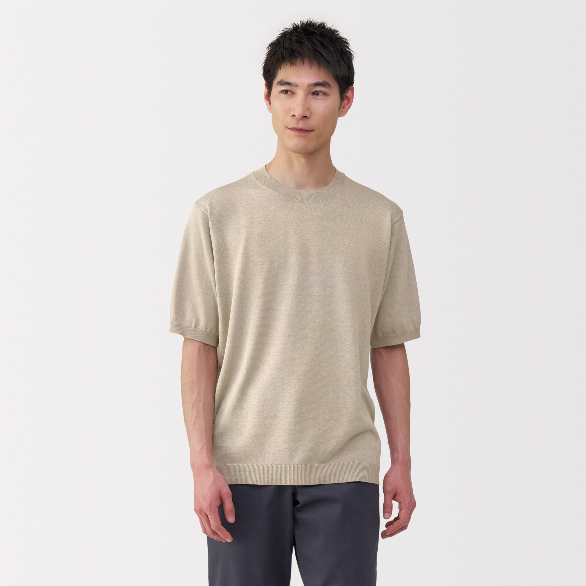 紳士　ＵＶカットヘンプ混クルーネック半袖セーター