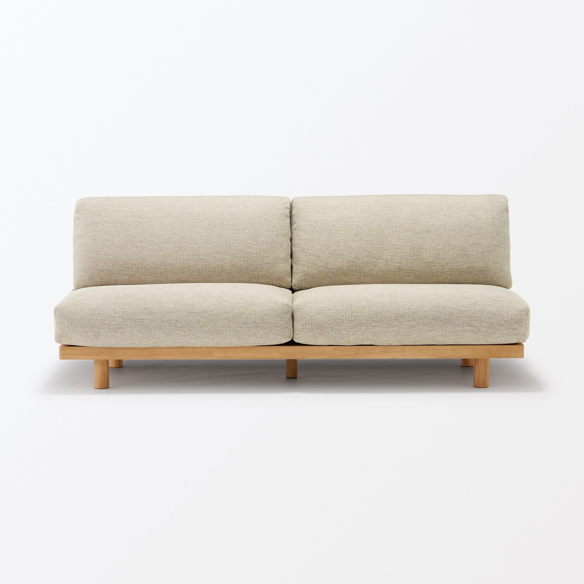 ゆったり座れるアームレスソファ　３シーター　ポリエステル平織　ベージュ