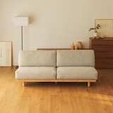 ゆったり座れるアームレスソファ　３シーター　ポリエステル平織　ベージュ