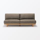 ゆったり座れるアームレスソファ　３シーター　ポリエステル平織　ブラウン