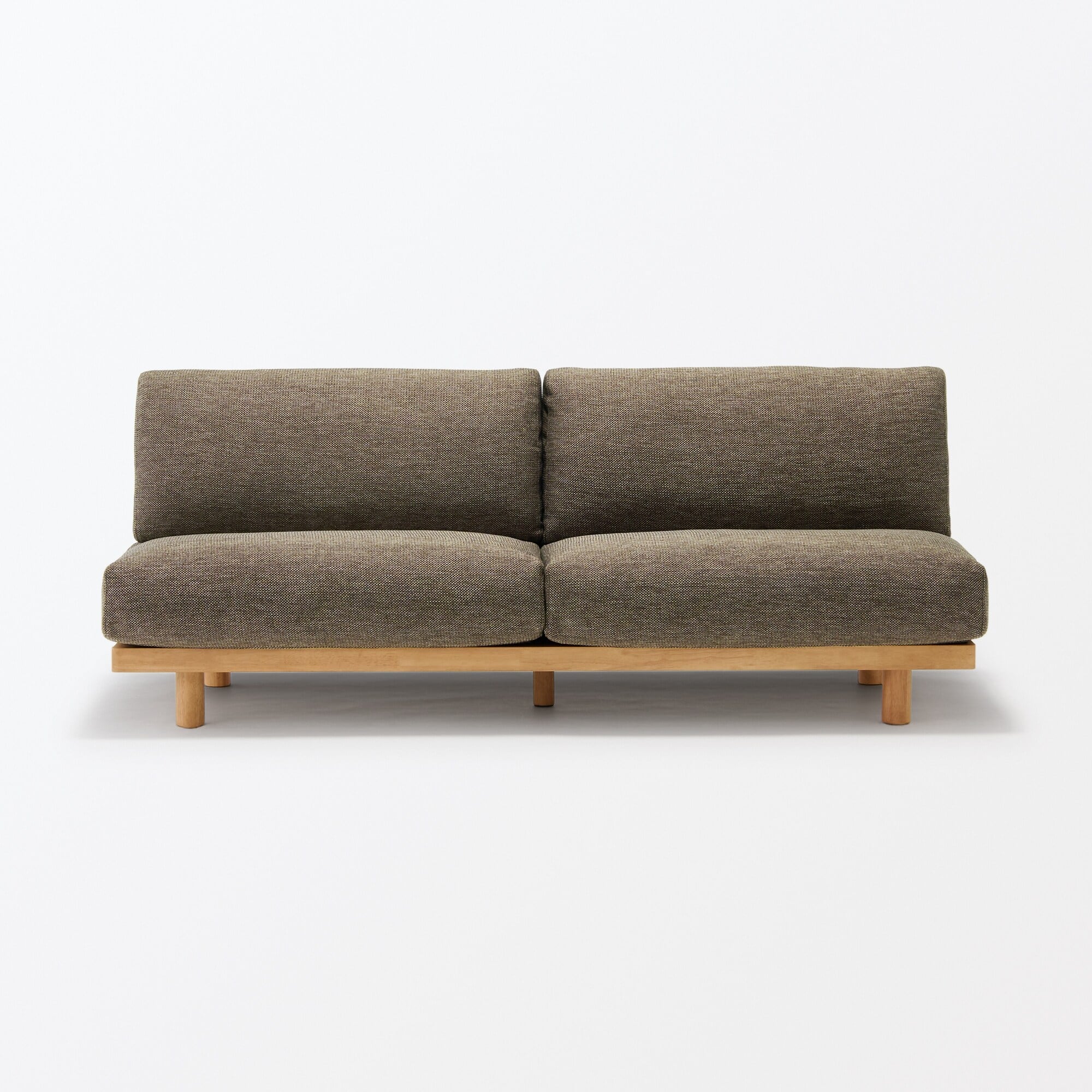 ゆったり座れるアームレスソファ　３シーター　ポリエステル平織　ブラウン