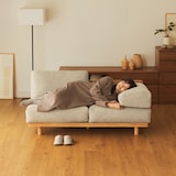 ゆったり座れるアームレスソファ　２シーター　ポリエステル平織　ベージュ