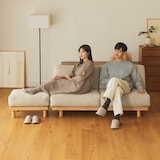 ゆったり座れるアームレスソファ　２シーター　ポリエステル平織　ベージュ