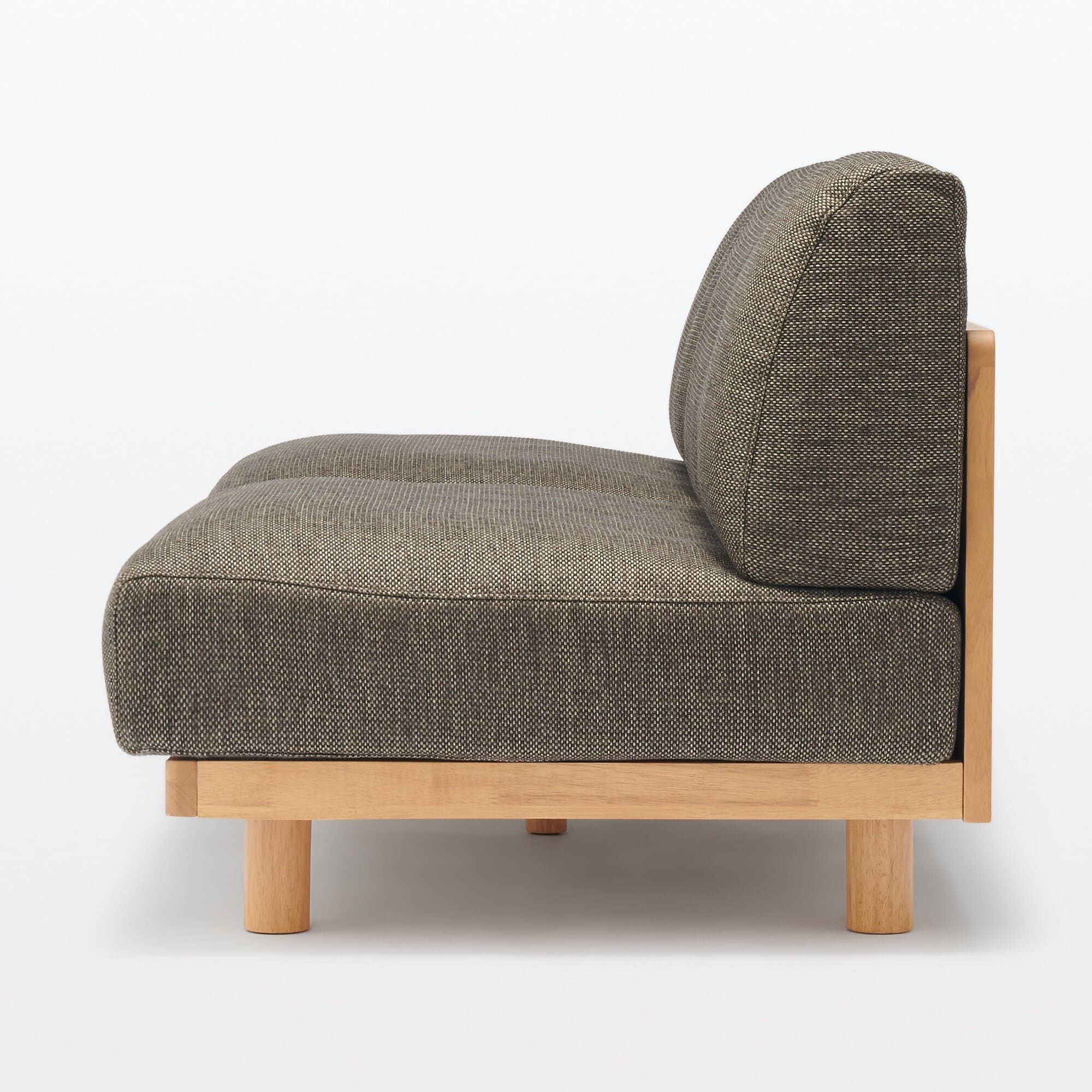 ゆったり座れるアームレスソファ　２シーター　ポリエステル平織　ブラウン