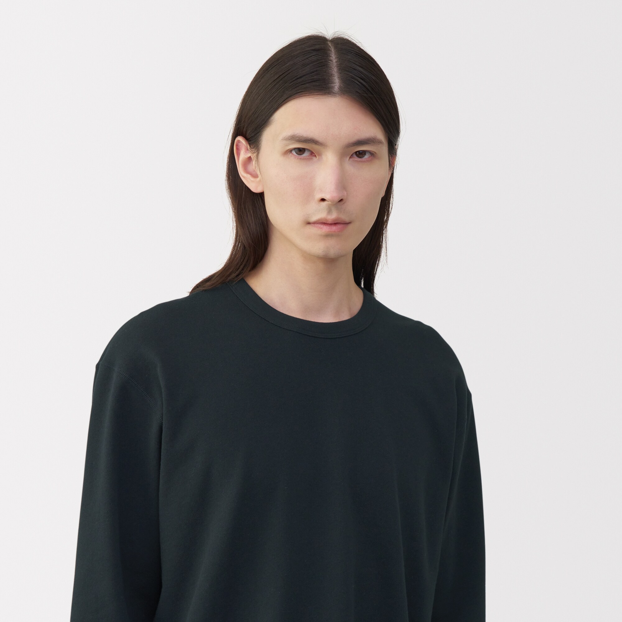 紳士　昔ながらの製法で編み立てたミニ裏毛クルーネック長袖Ｔシャツ