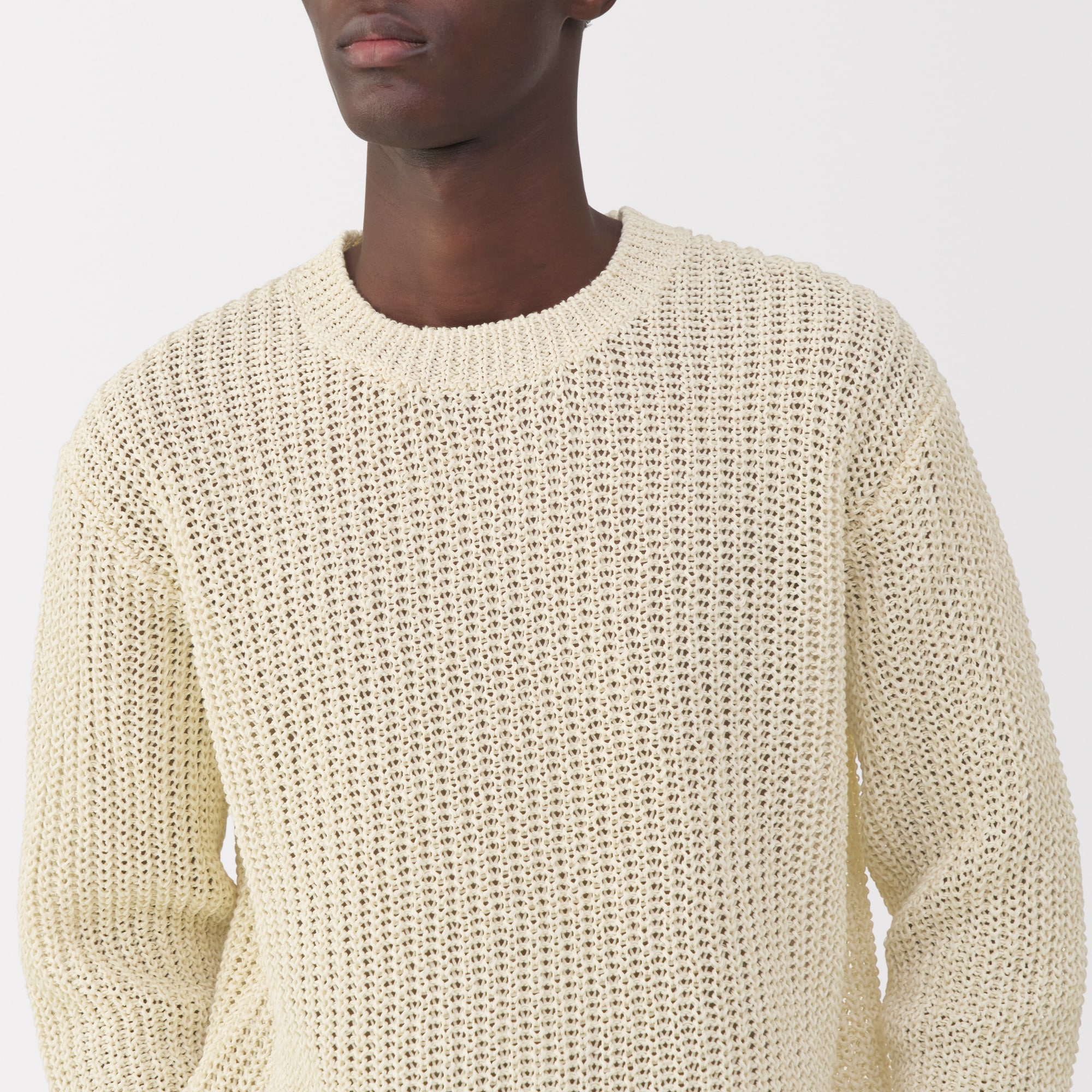 新品◆MUJI Labo◆無印良品 和紙混ニット長袖プルオーバー ベージュ L セール】〔MUJI Labo〕紳士 和紙混ニット長袖プルオーバー