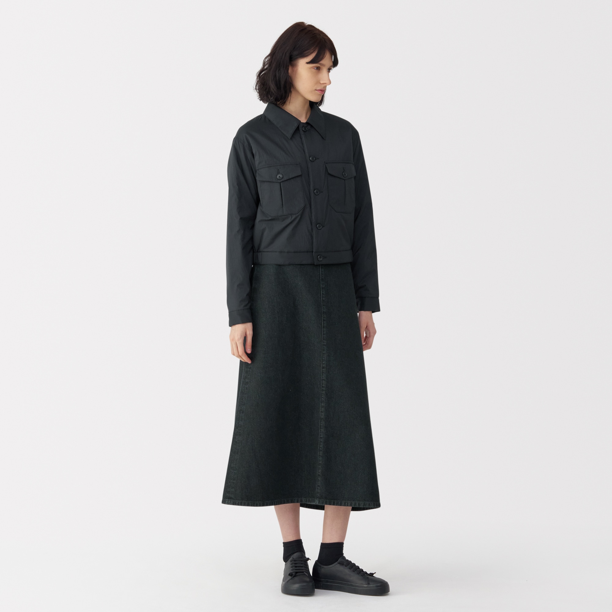MARKAWARE 和紙ニット　サイズ2 ブラック AURA】和紙ニット ウール混P/O #black×charcoal | AURA