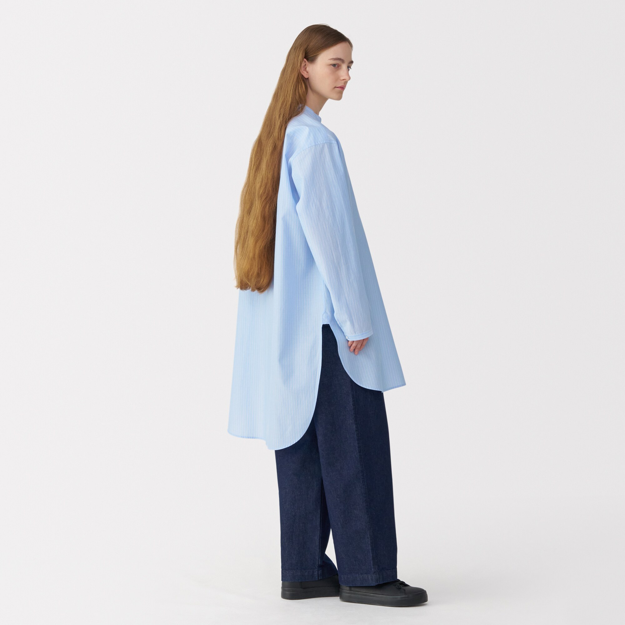 Mujilabo無印良品 シルク混チュニック Ｍ ライトブルーストライプ 婦人 シルク混チュニック（ストライプ） | 無印良品