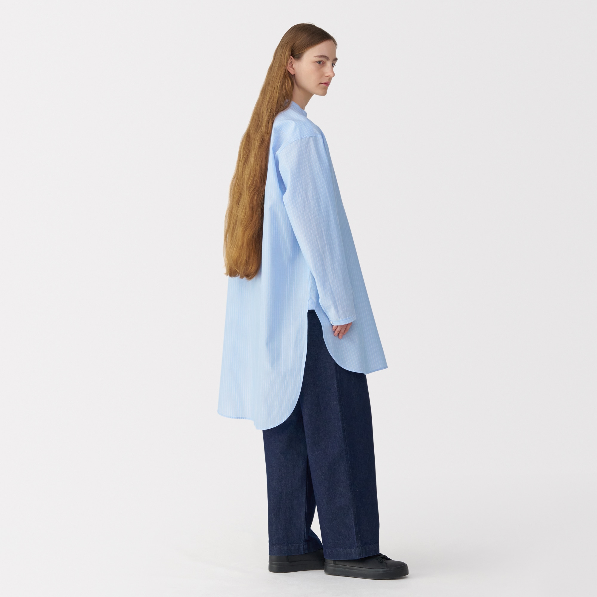 Mujilabo無印良品 シルク混チュニック Ｍ ライトブルーストライプ 婦人 シルク混チュニック（ストライプ） | 無印良品