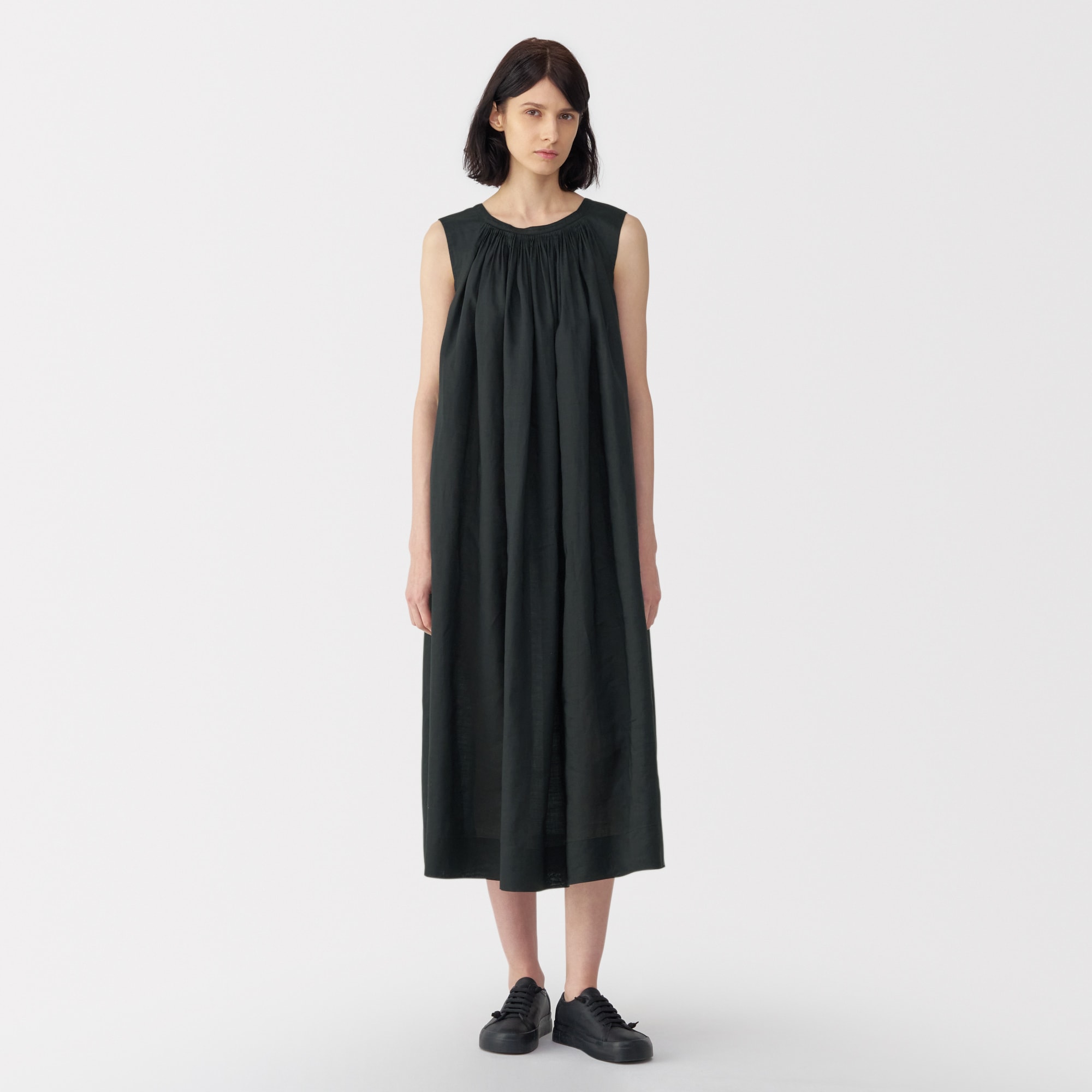 婦人　ラミーノースリーブタックワンピース
