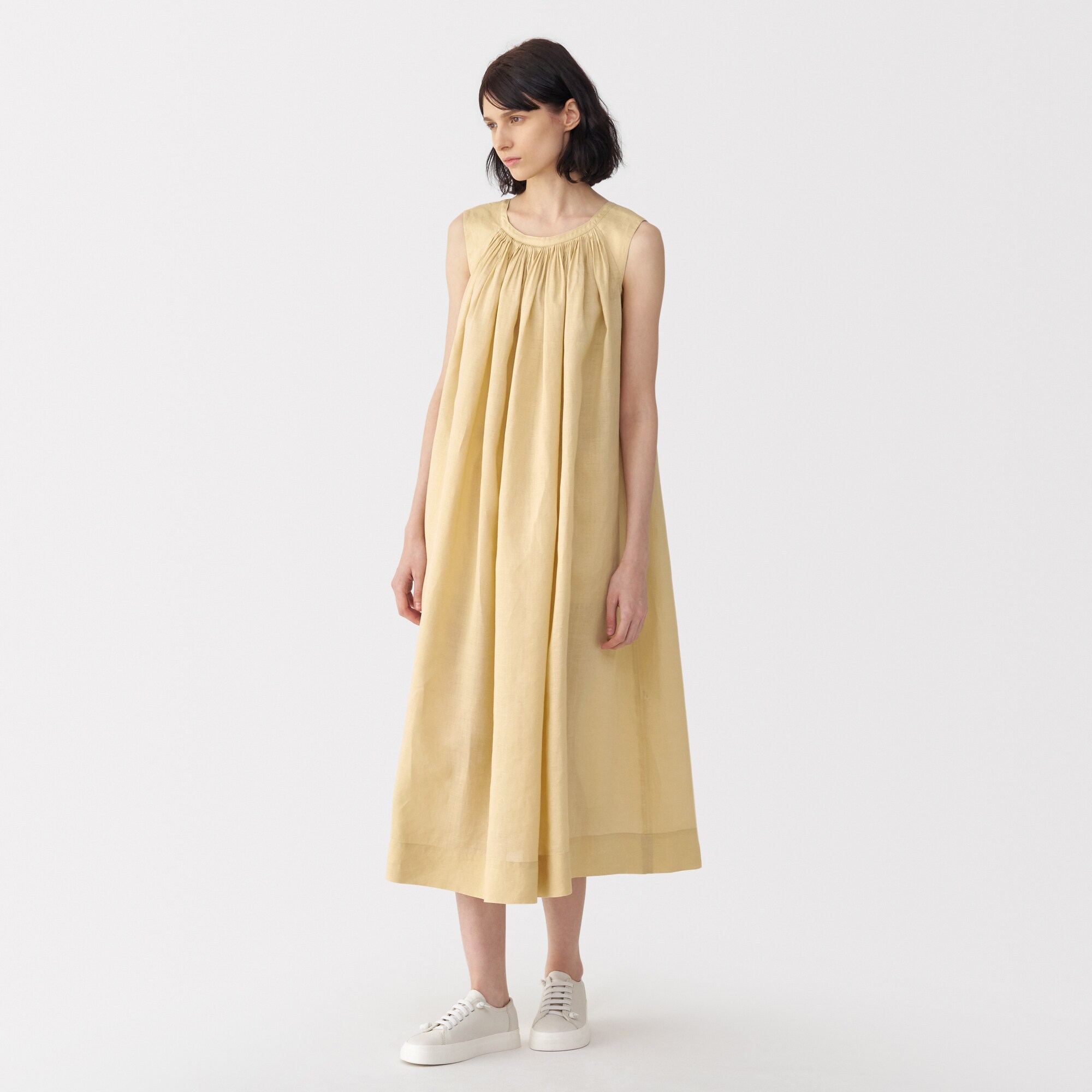 MUJI Labo 黒 ラミーノースリーブタックワンピース M無印良品 婦人 ラミーノースリーブタックワンピース | 無印良品