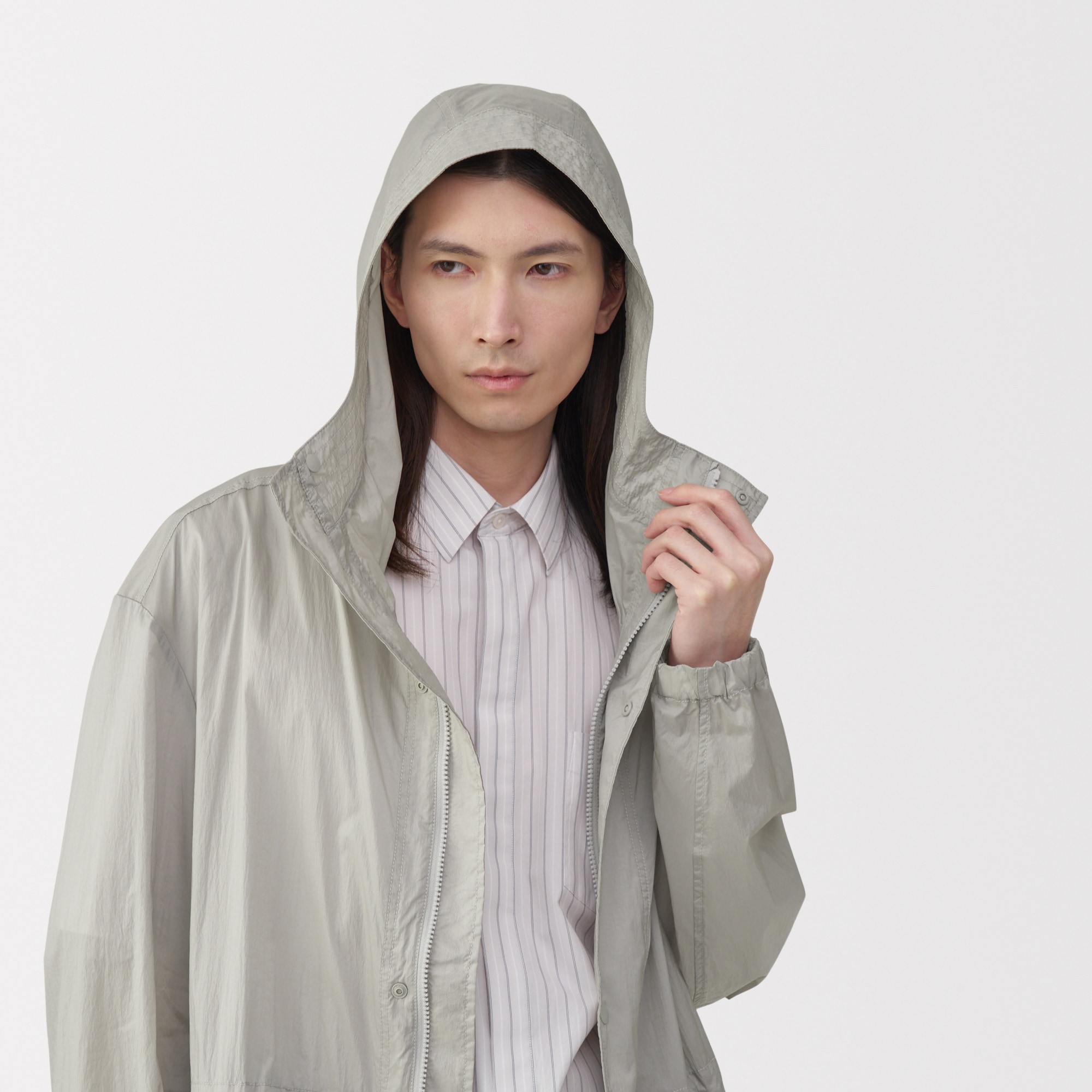 紳士　軽量撥水ナイロンフード付きコート