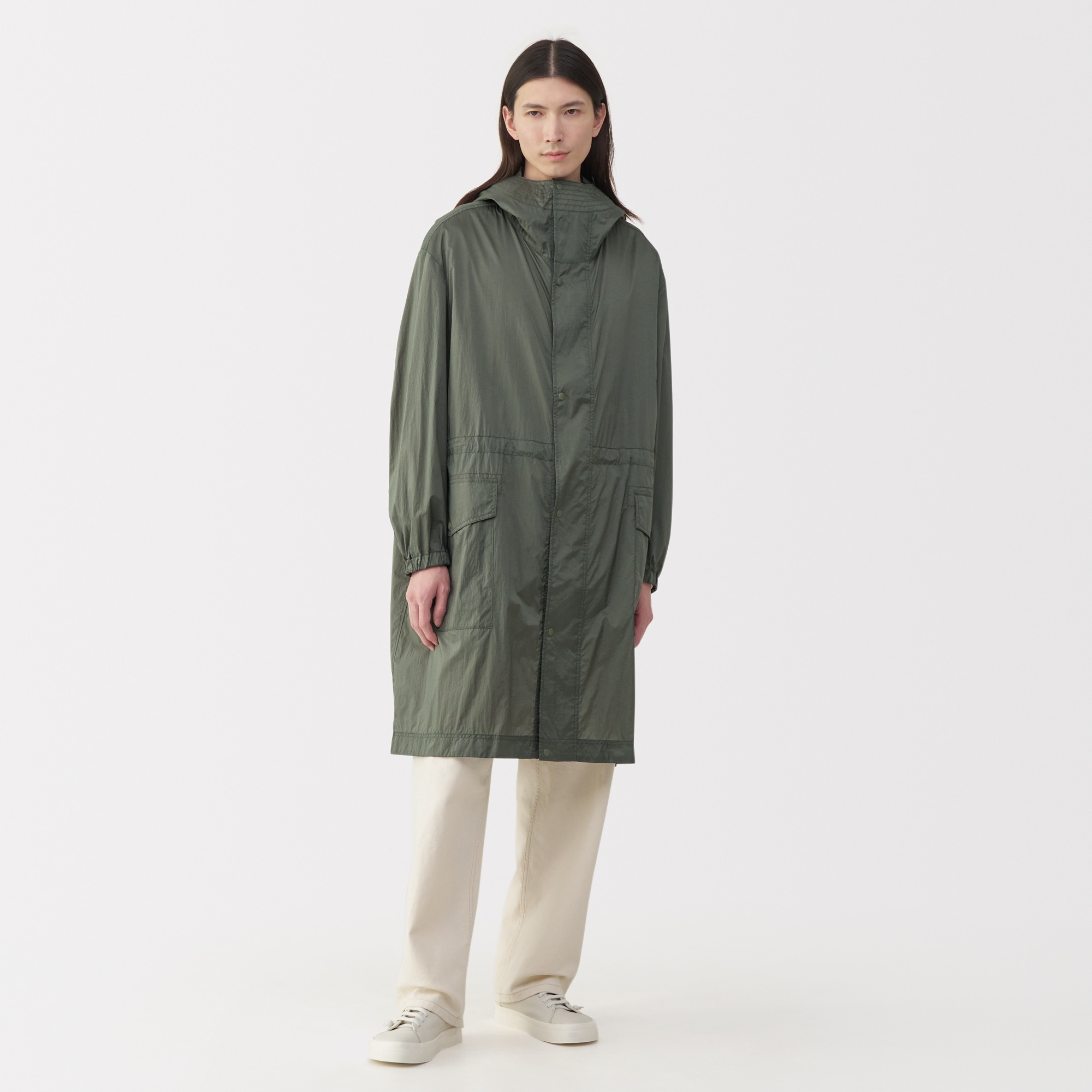 紳士　軽量撥水ナイロンフード付きコート