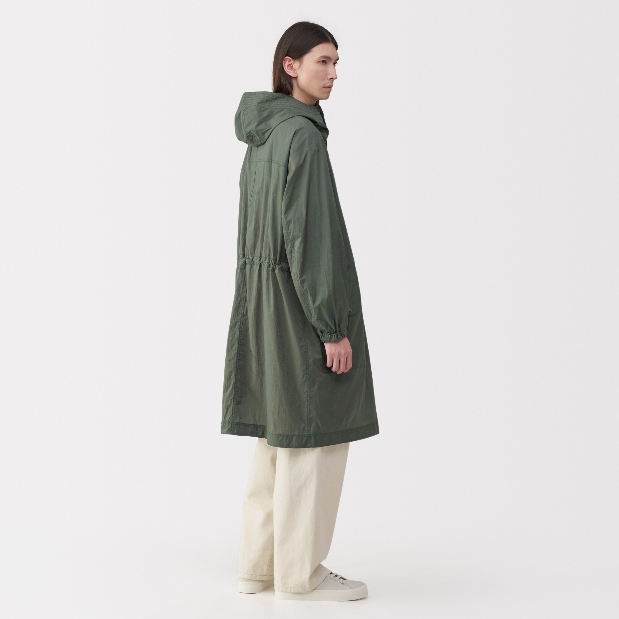 紳士　軽量撥水ナイロンフード付きコート