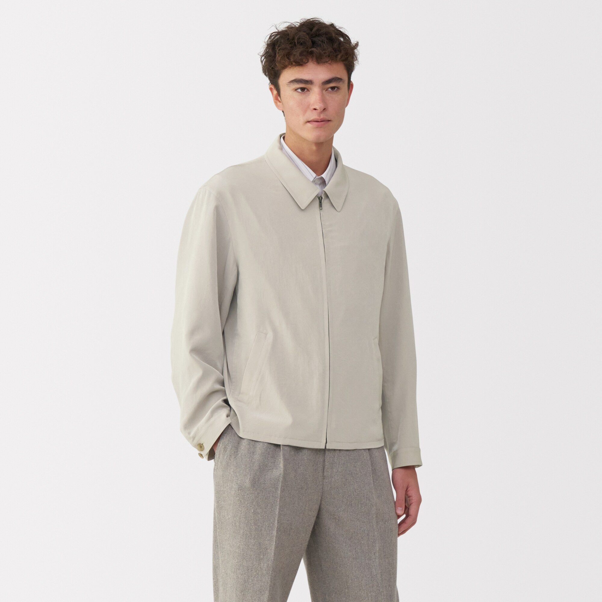 紳士　トリアセテート混ジップアップブルゾン