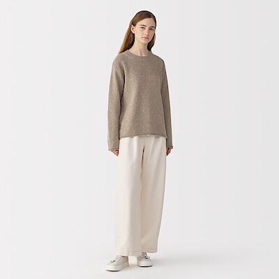 婦人　シルク混クルーネック長袖プルオーバー